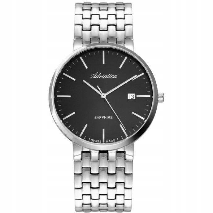 Adriatica pánské hodinky stříbrné s datumovkou a safírovým sklem