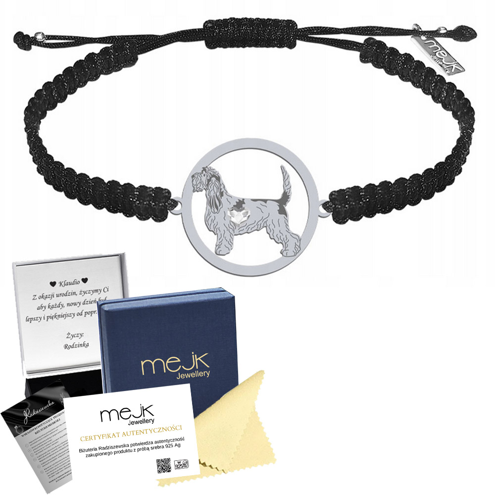 Stříbrný náramek Grand Basset Griffon Vendeen 925 Makramé Pánský Gravírování