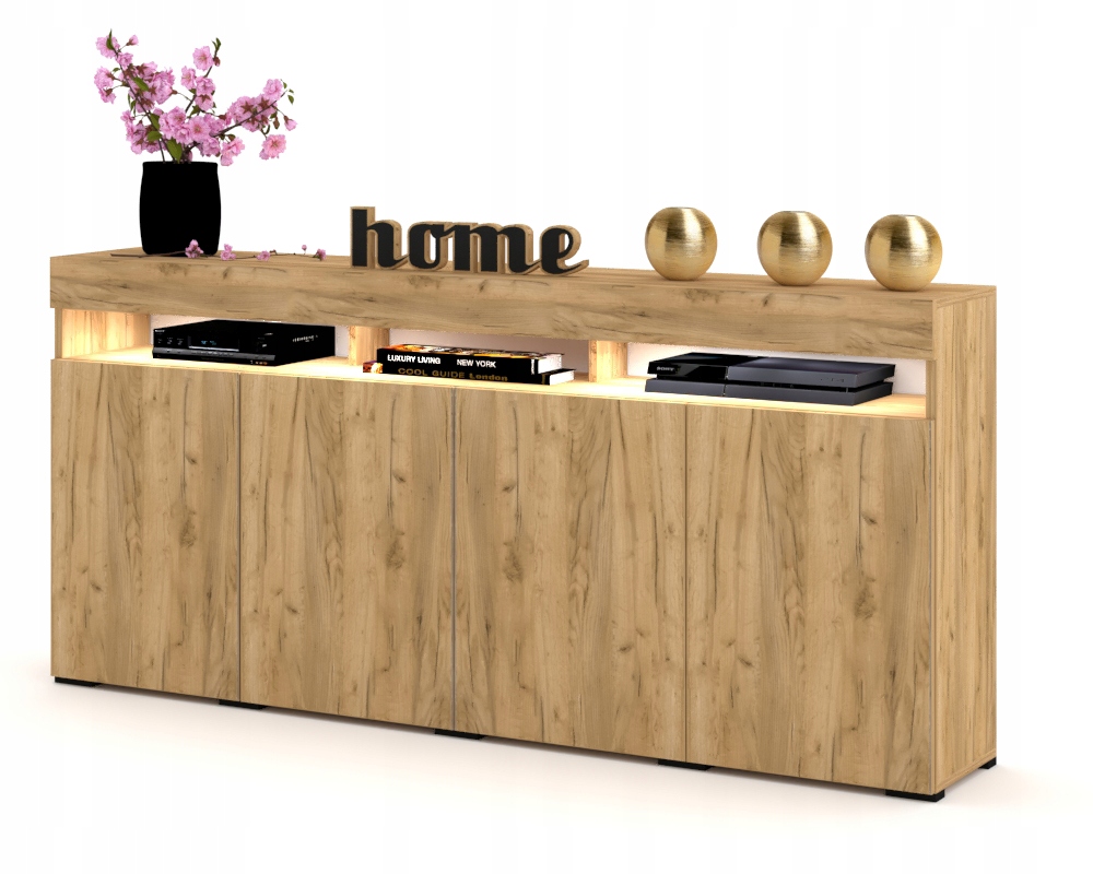 

Duża Komoda Luna 4D 180 Dąb Złoty Craft Led