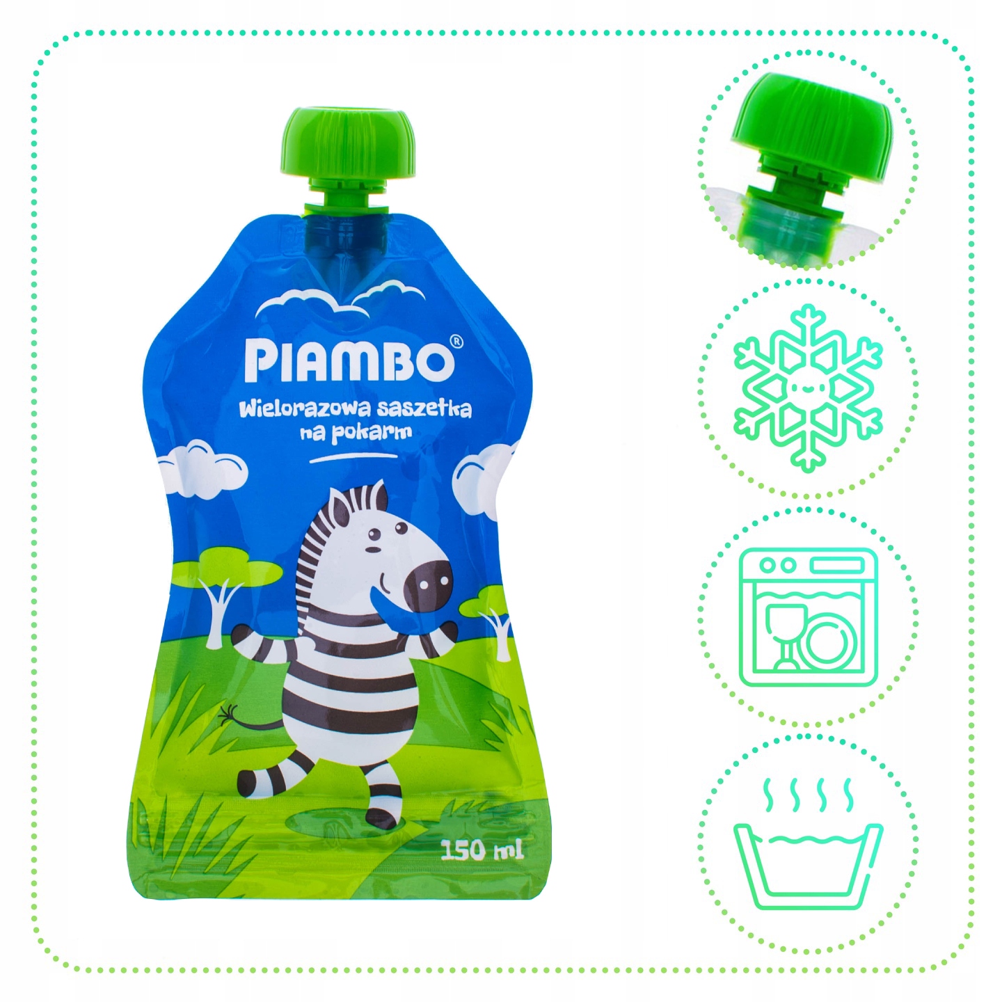 SASZETKI WIELORAZOWE TOREBKI TUBKI NA POKARM MUS Z USTNIKIEM ZIPEM 4x150 ML EAN (GTIN) 5907670794664