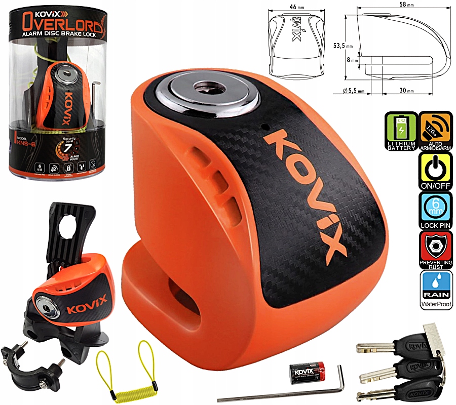 Zámek Brzdového Kotouče S Alarmem 120dB Kovix Motocykl Kolo Koloběžka