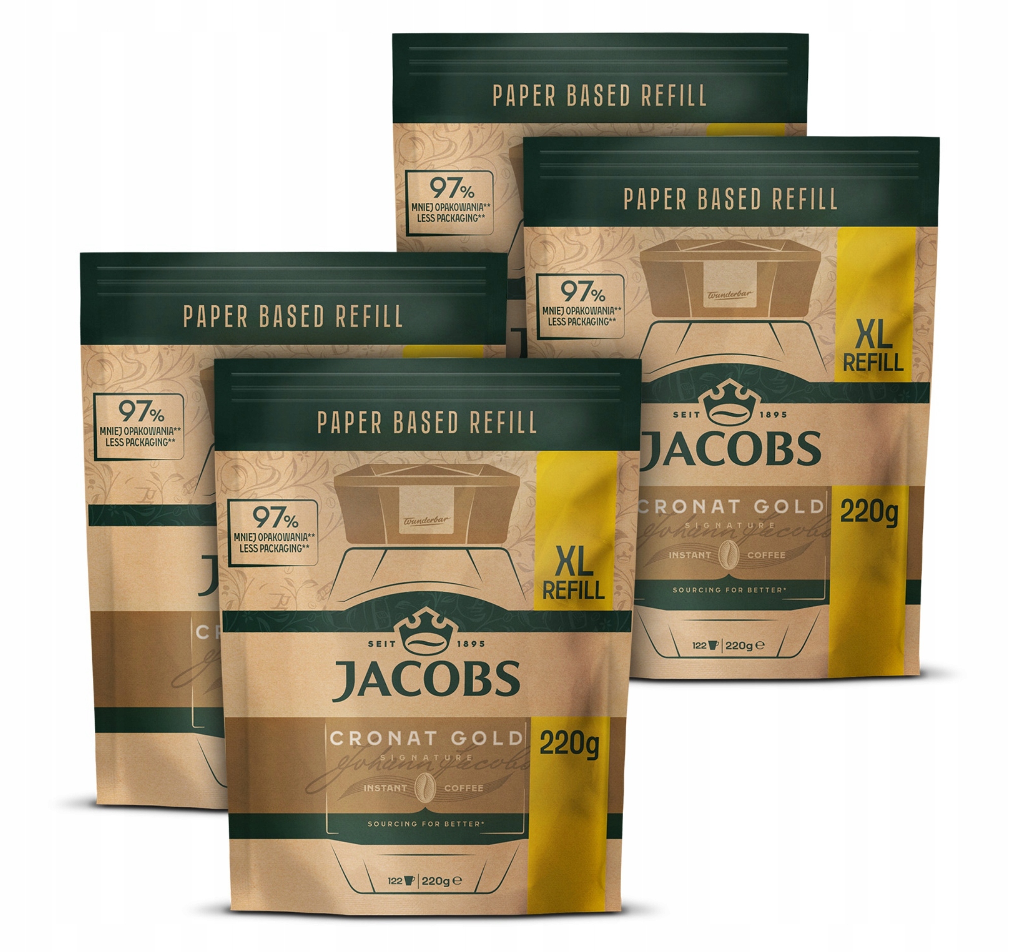 Zestaw kawa rozpuszczalna Jacobs Cronat Gold refill XL zapas 4x220 g