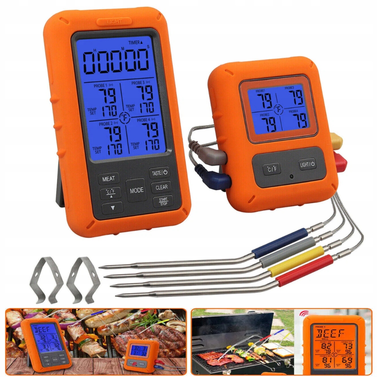 Bezdrátový teploměr Gril Udírna Trouba 4 Sondy Teploměr