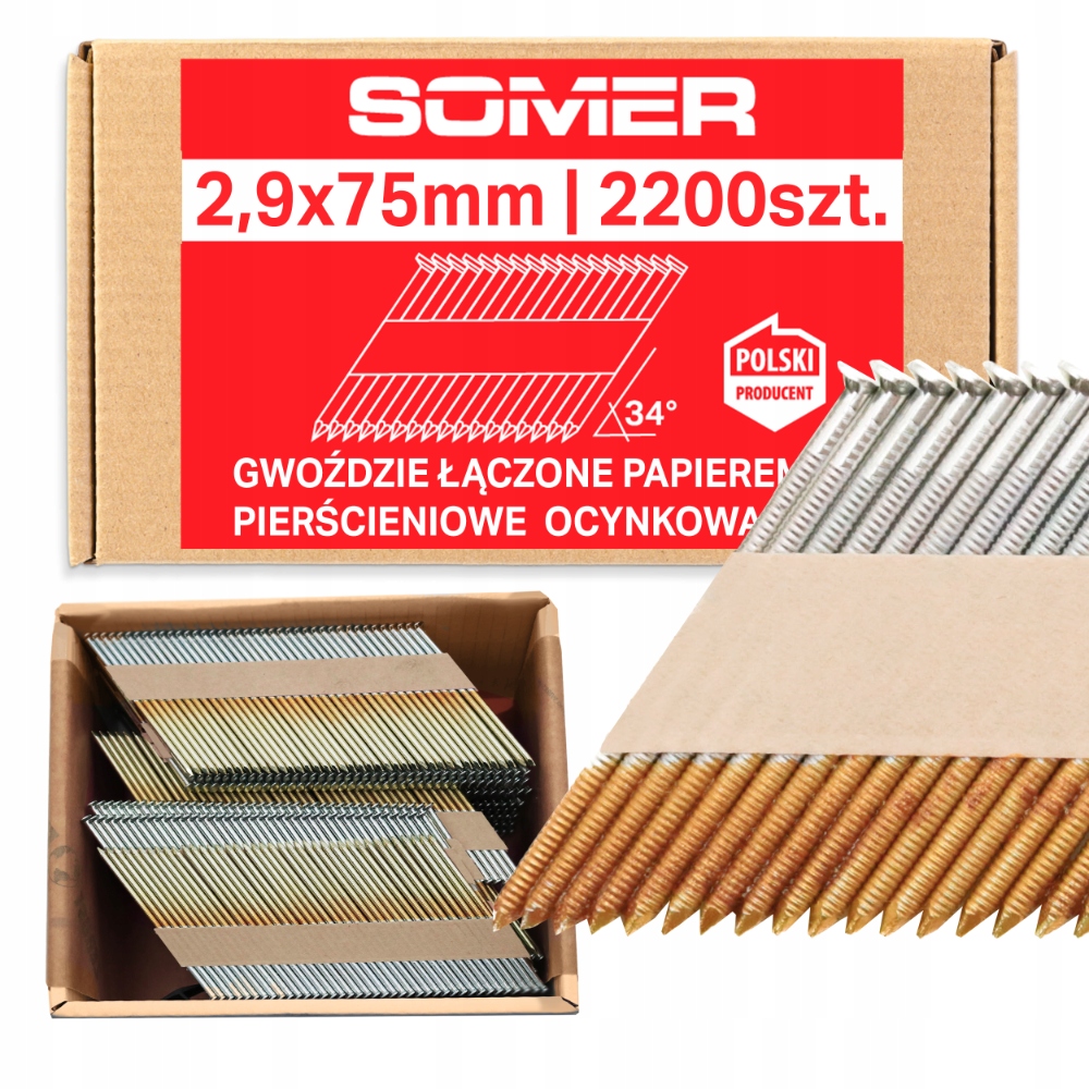 Hřebíky do hřebíkovačky spojujte papírem kroužek pozink 2,9x75mm 2200ks 34°