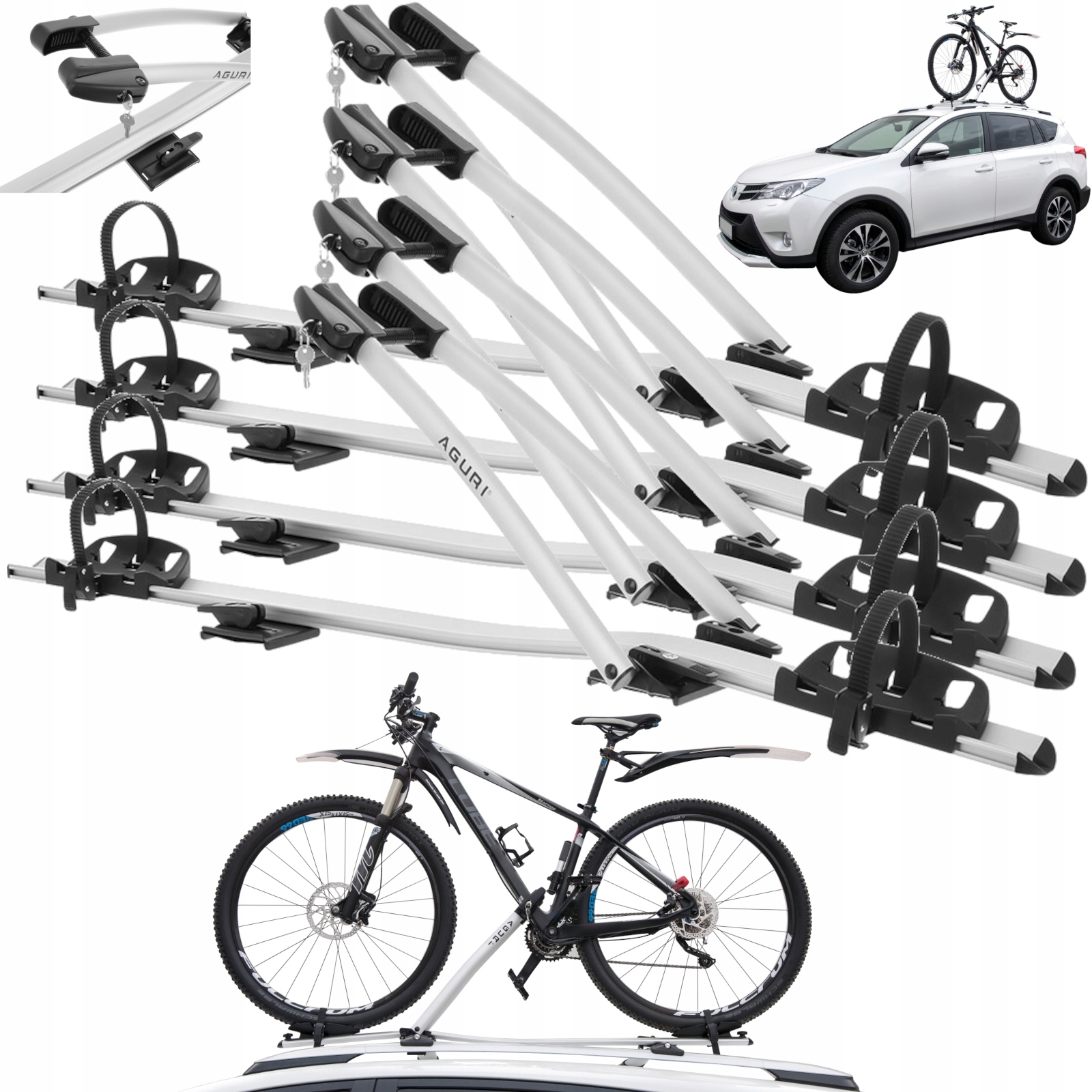 BAGAZNIK DACHOWY UCHWYT NA 4 ROWERY AGURI III