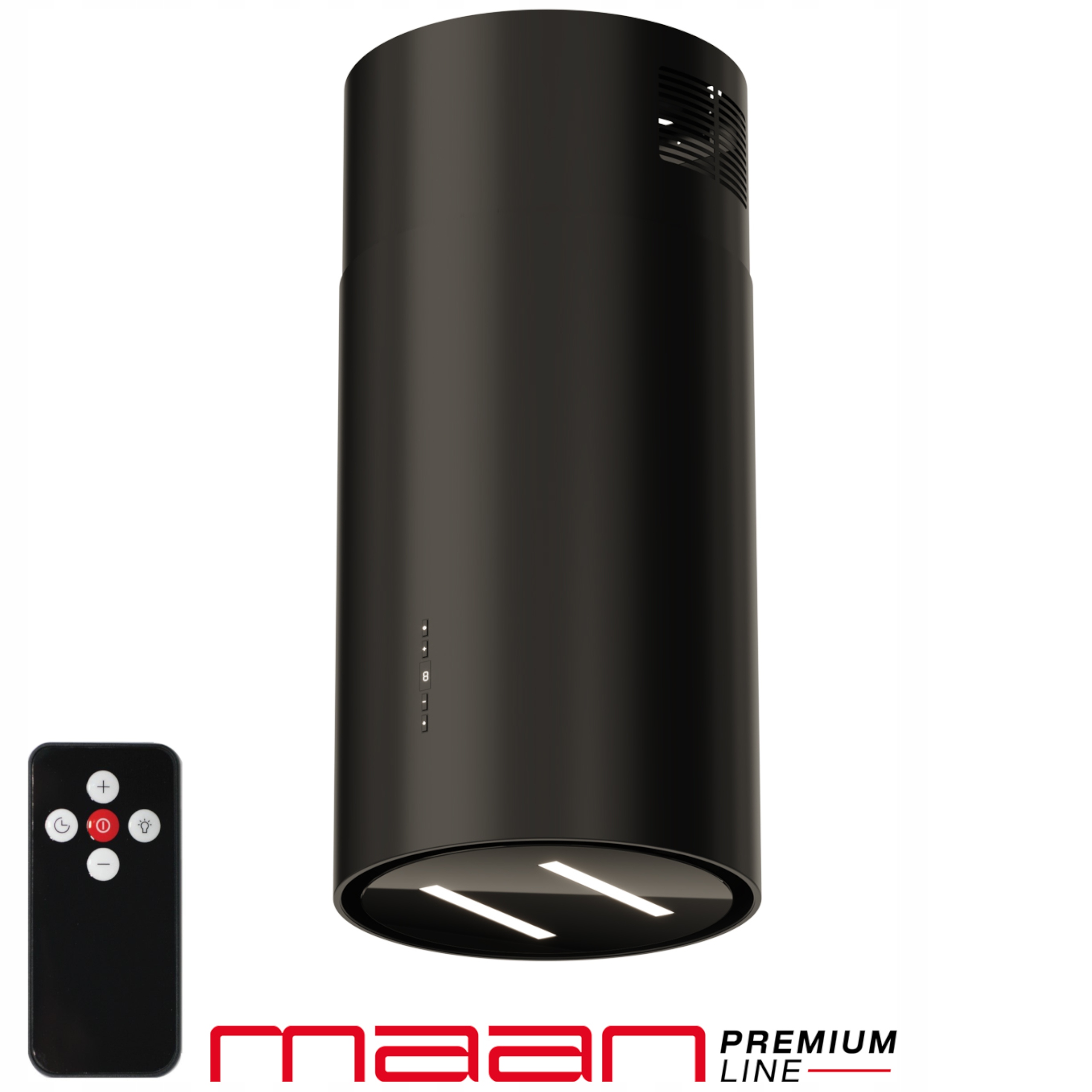 Okap kuchenny Wyspowy Kominowy 39 cm Tuba Maan Malwa Czarny Szkło Pasek Led