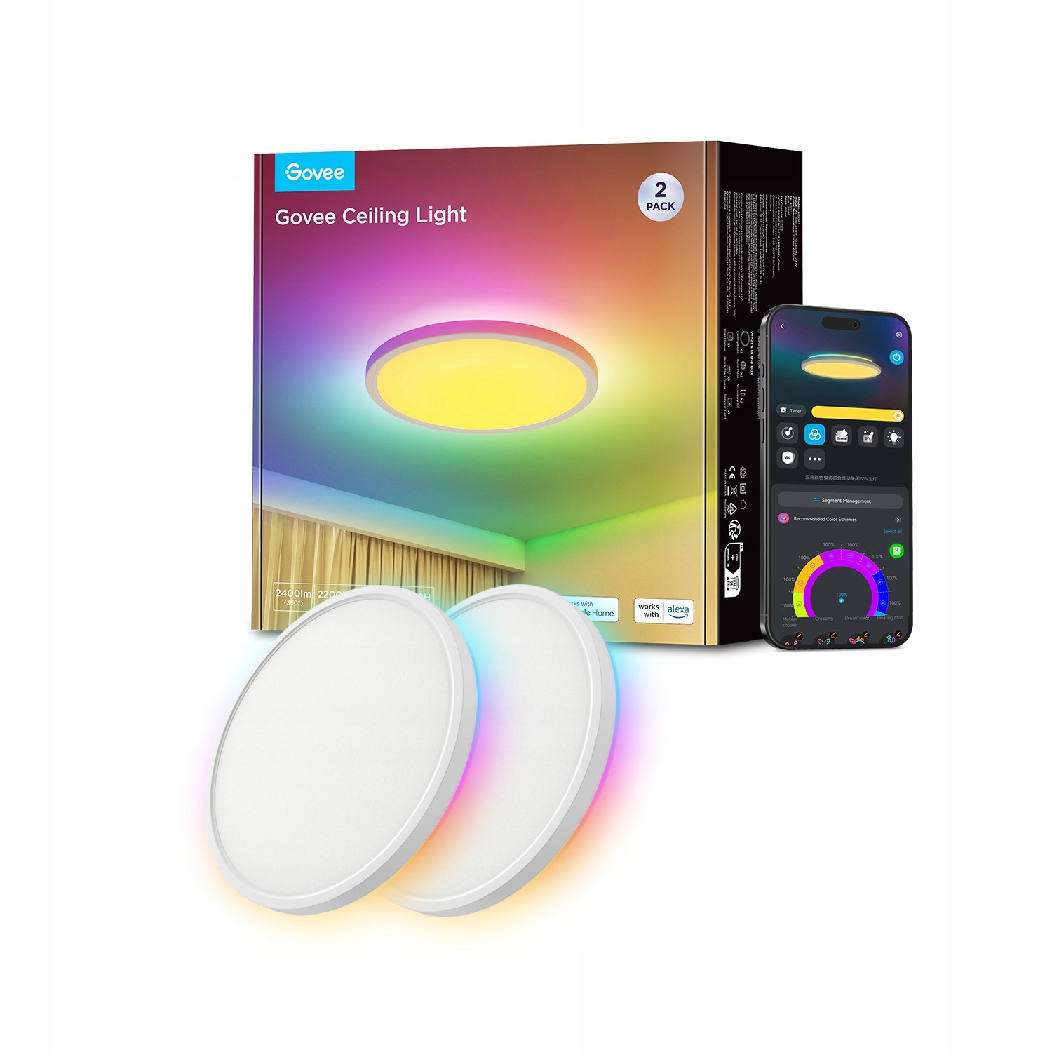 Stropné Svietidlo Lampa Rgb Stropné Osvetlenie Govee Sada 2KS Smart App Led