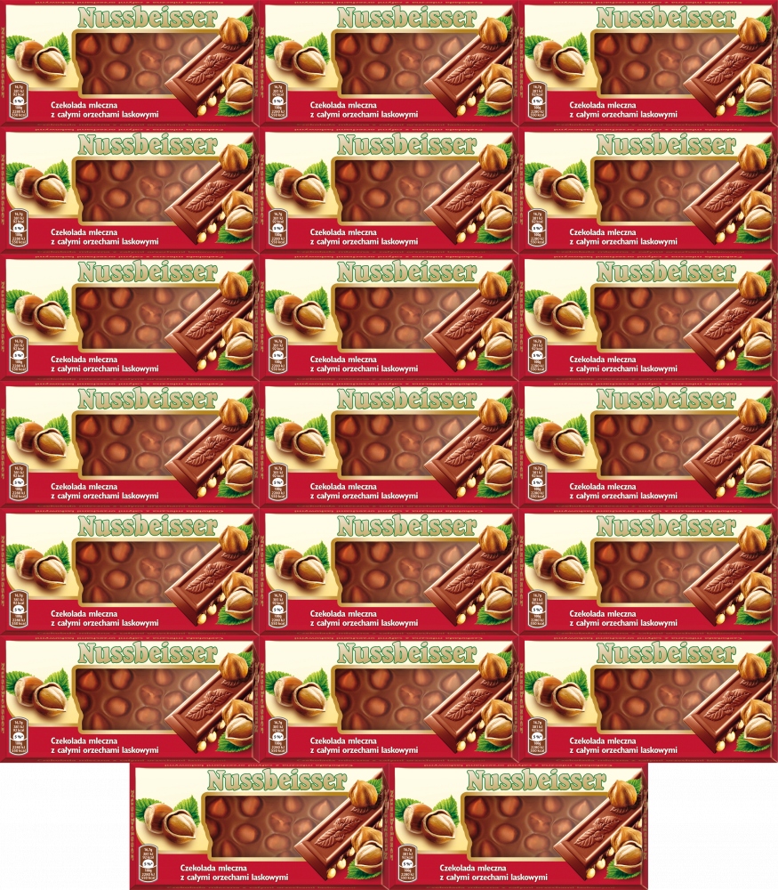 Czekolada Mleczna Nussbeisser z Całymi Orzechami Laskowymi 100g x20