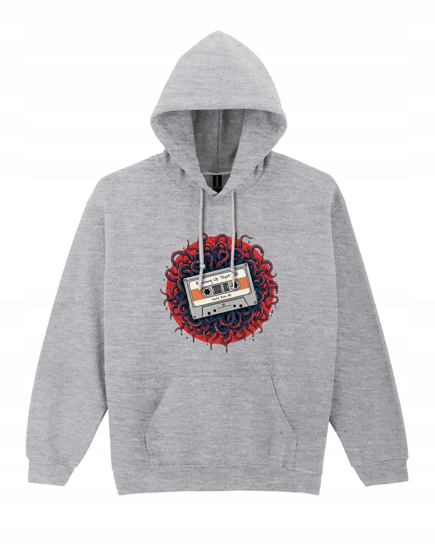 Mikina s kapucí Stranger Things Známá hudba Kazeta Šedá XXL