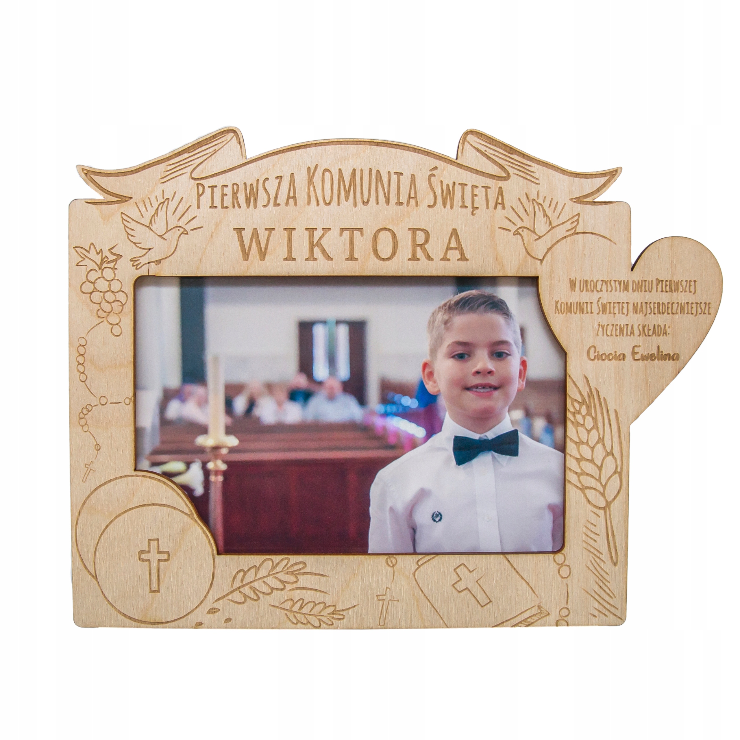 

Drewniana Ramka Na Zdjęcie Prezent Na Komunię RKM3