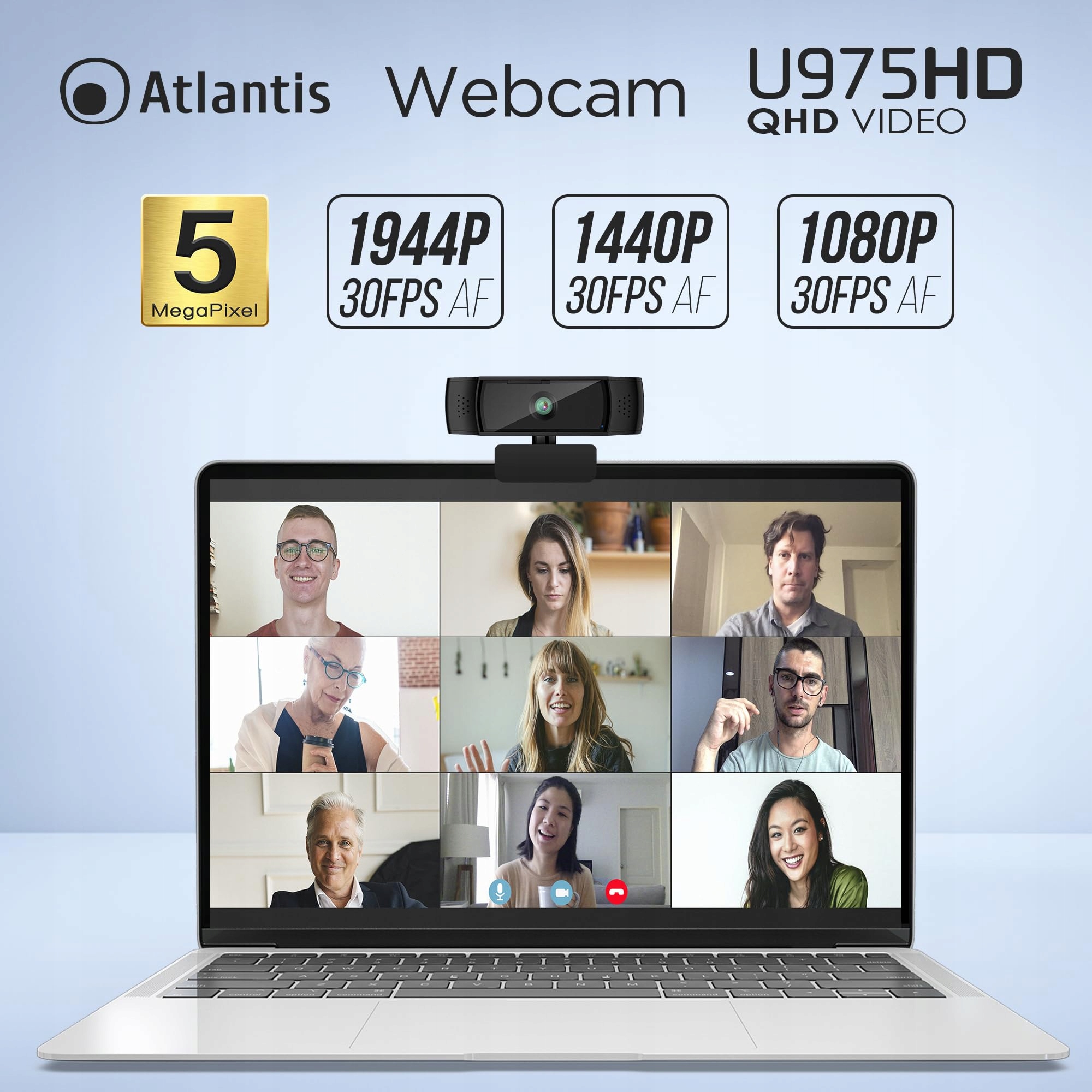 ATLANTIS Kamera Internetowa 2K 5 Mpix Autofokus Mikrofon USB Videoanruchy — miniatura 2