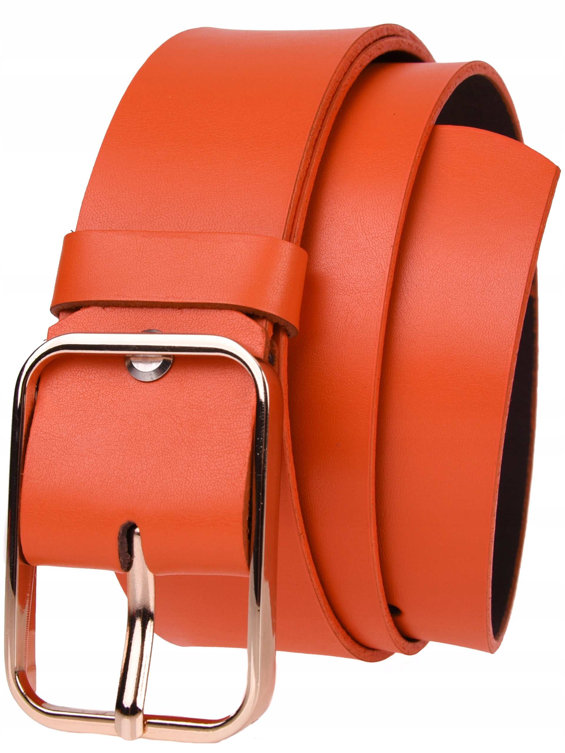 

Skórzany Pasek damski 4cm Pomarańczowy złota klamr