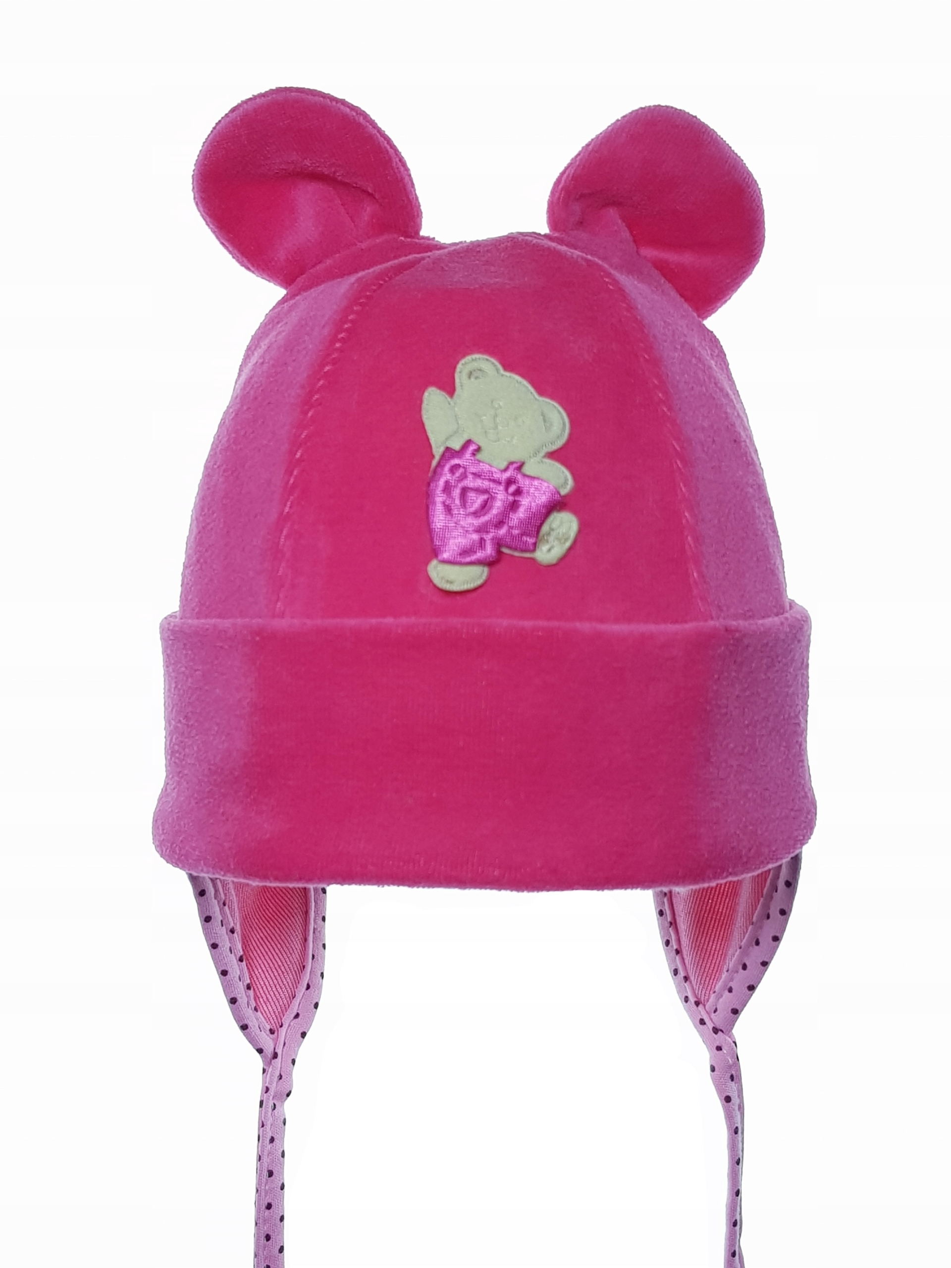 NIEMOWLĘCA CZAPKA MIŚ WELUR CZAPECZKA WIĄZANA NA USZY 3-6 M-C 14 KOLORÓW Rozmiar 40-42 cm