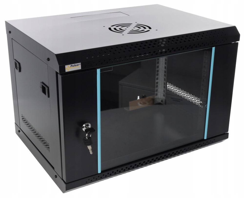 Szafa rack Pulsar 19" 6U/540x400mm drzwi szklane, wisząca, CZARNA(RWA654-B)