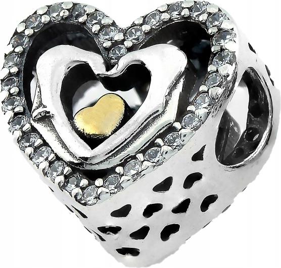 Stříbrný přívěsek ve tvaru srdce 925, provlékací do náramky se zirkony, dárek