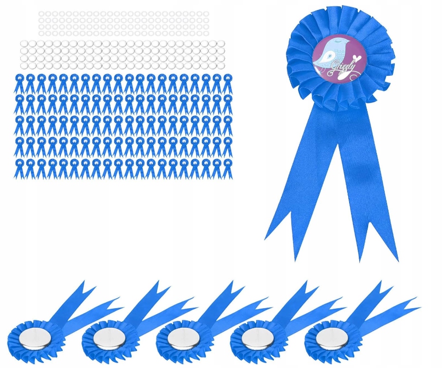 Kotylion Broszka 58mm Niebieska rozetka agrafka wstążka Diy zestaw 50 szt