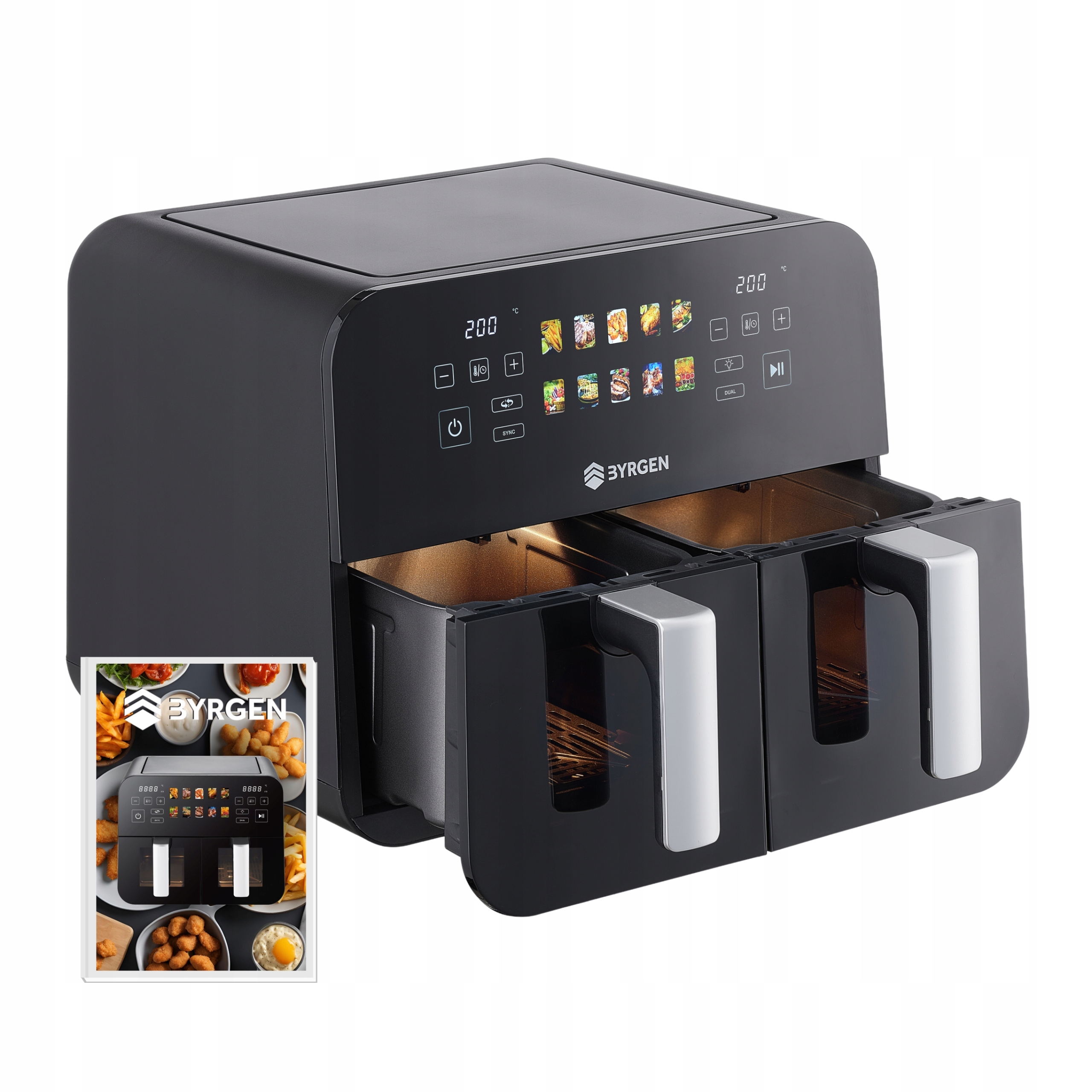 Frytkownica Beztłuszczowa Air Fryer Byrgen 9L dwukomorowa 2400W suszarka