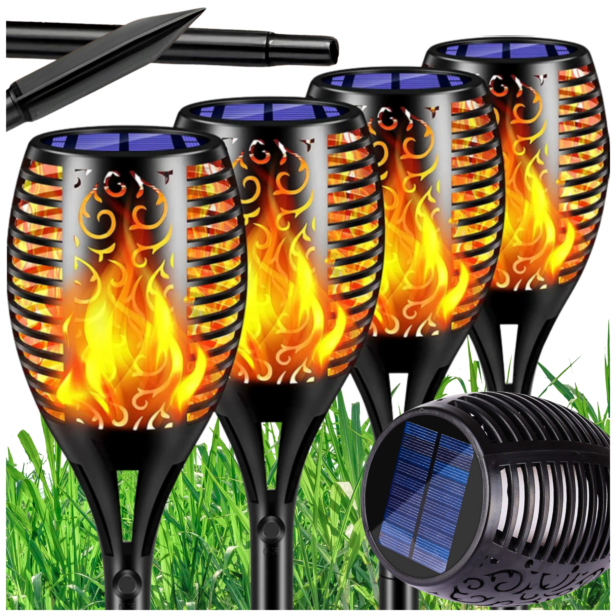 4x Duża Pochodnia Solarna XXL Lampa Led Ogrodowa Płomień Ogień Wbijana 57cm