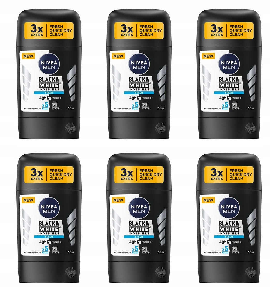 Nivea Men Black&White Fresh 50 ml antiperspirant v tyčince 6x50 ml