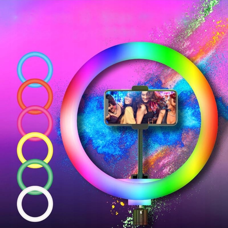 LAMPA PIERŚCIENIOWA RING LED RGB ZE STATYWEM 220CM Stan opakowania oryginalne