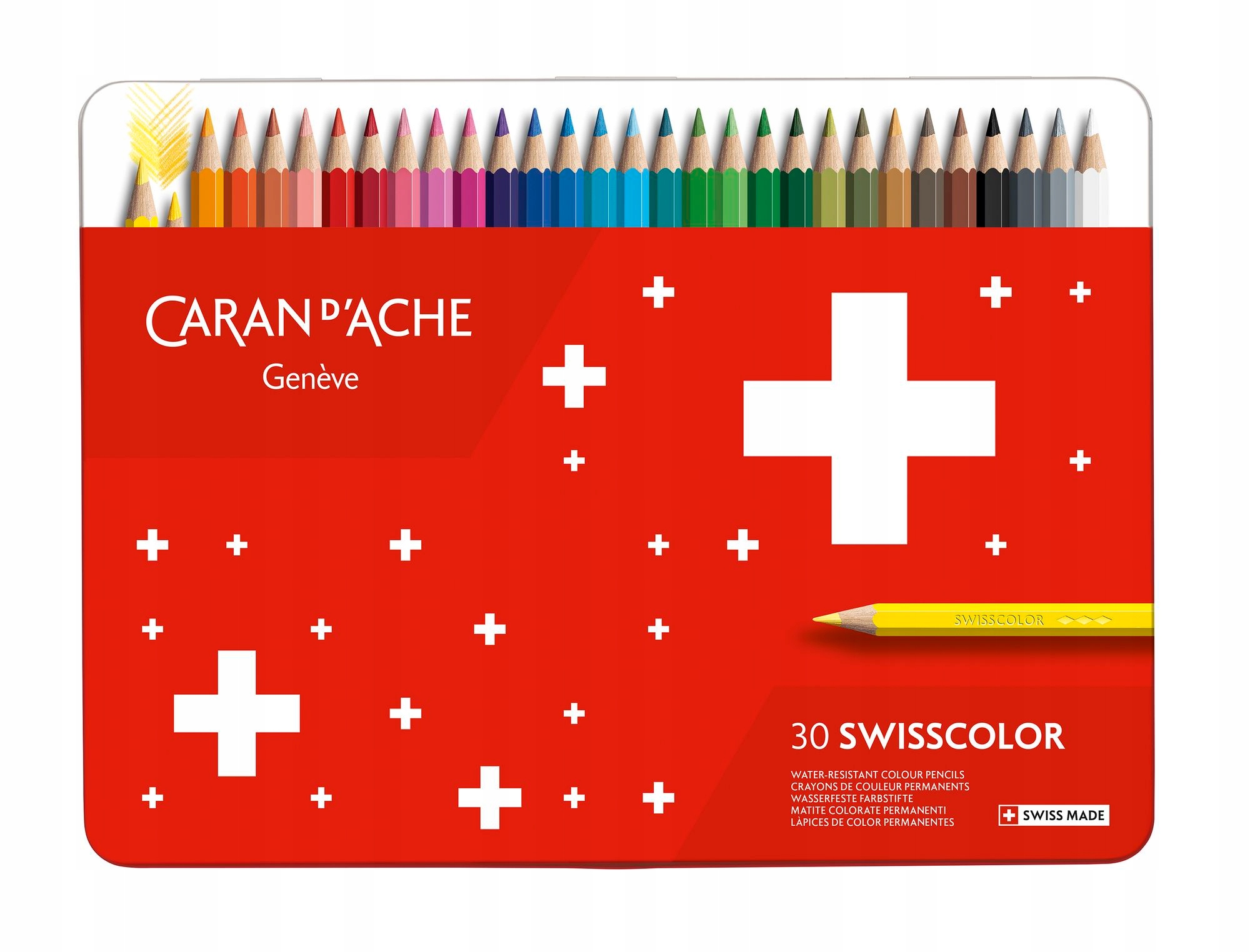 Barevné pastelky "Swisscolor", 30 ks, kovový box, permanentní, Caran D'ache