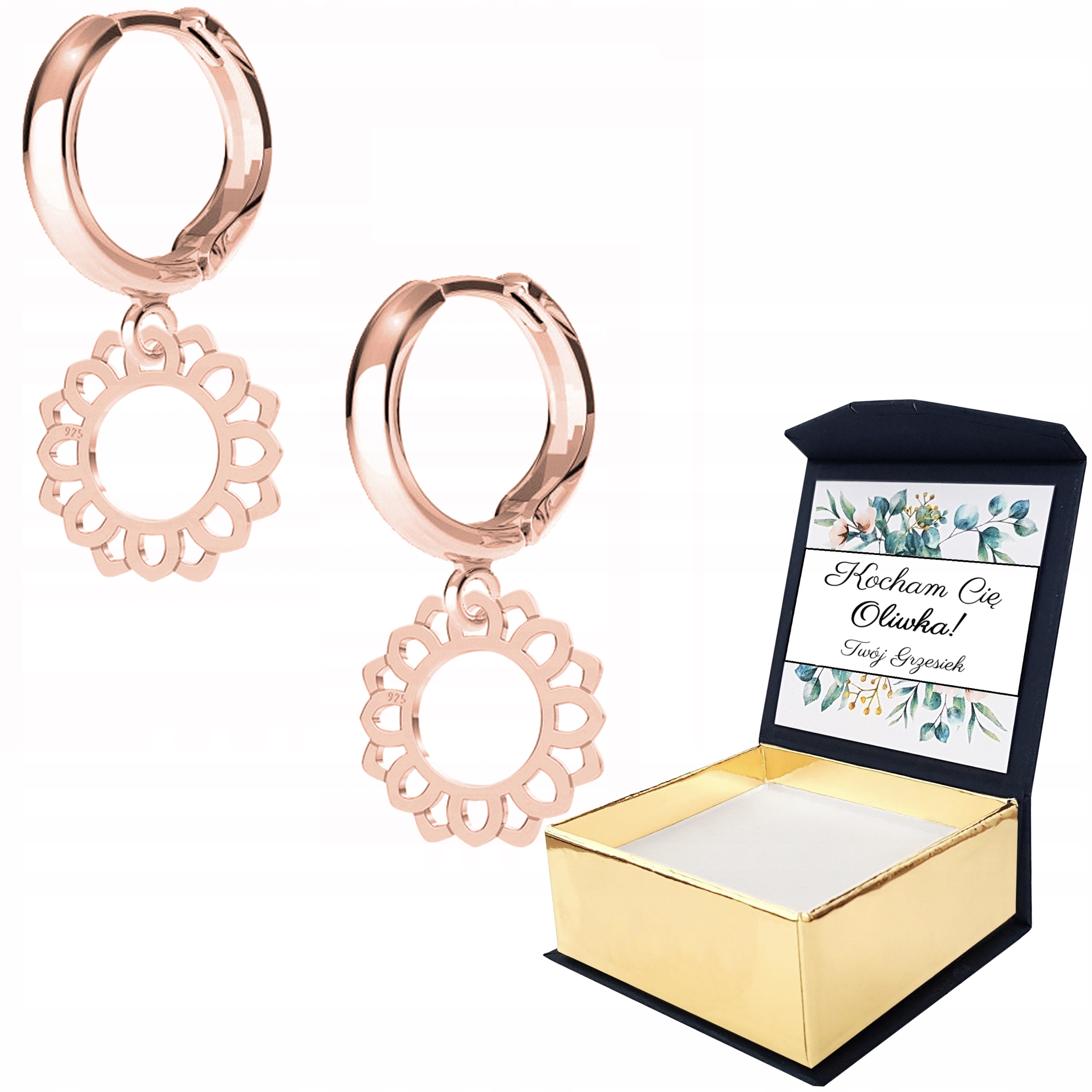 Náušnice růžové zlato Rozeta Květina Vlastní Potisk