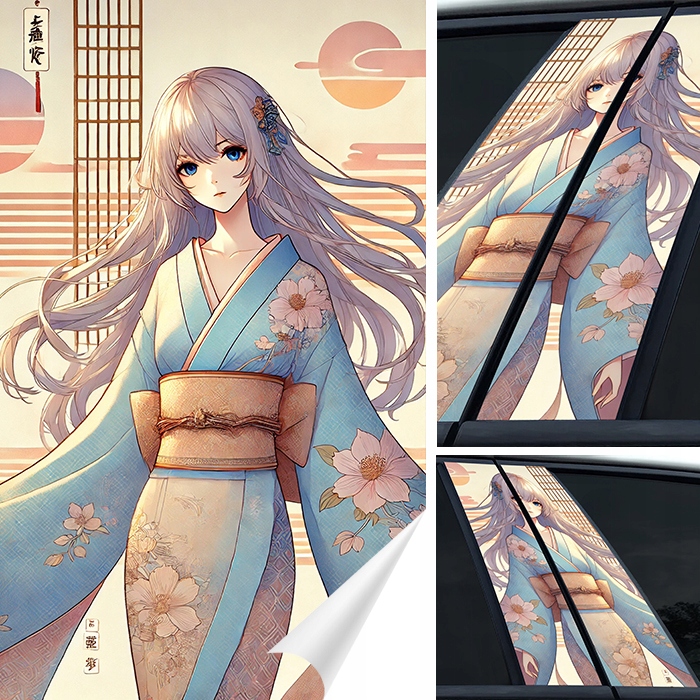 2xNÁLEPKA na sloupek Sloupky dveří auta Japonsko Anime Manga 50x30
