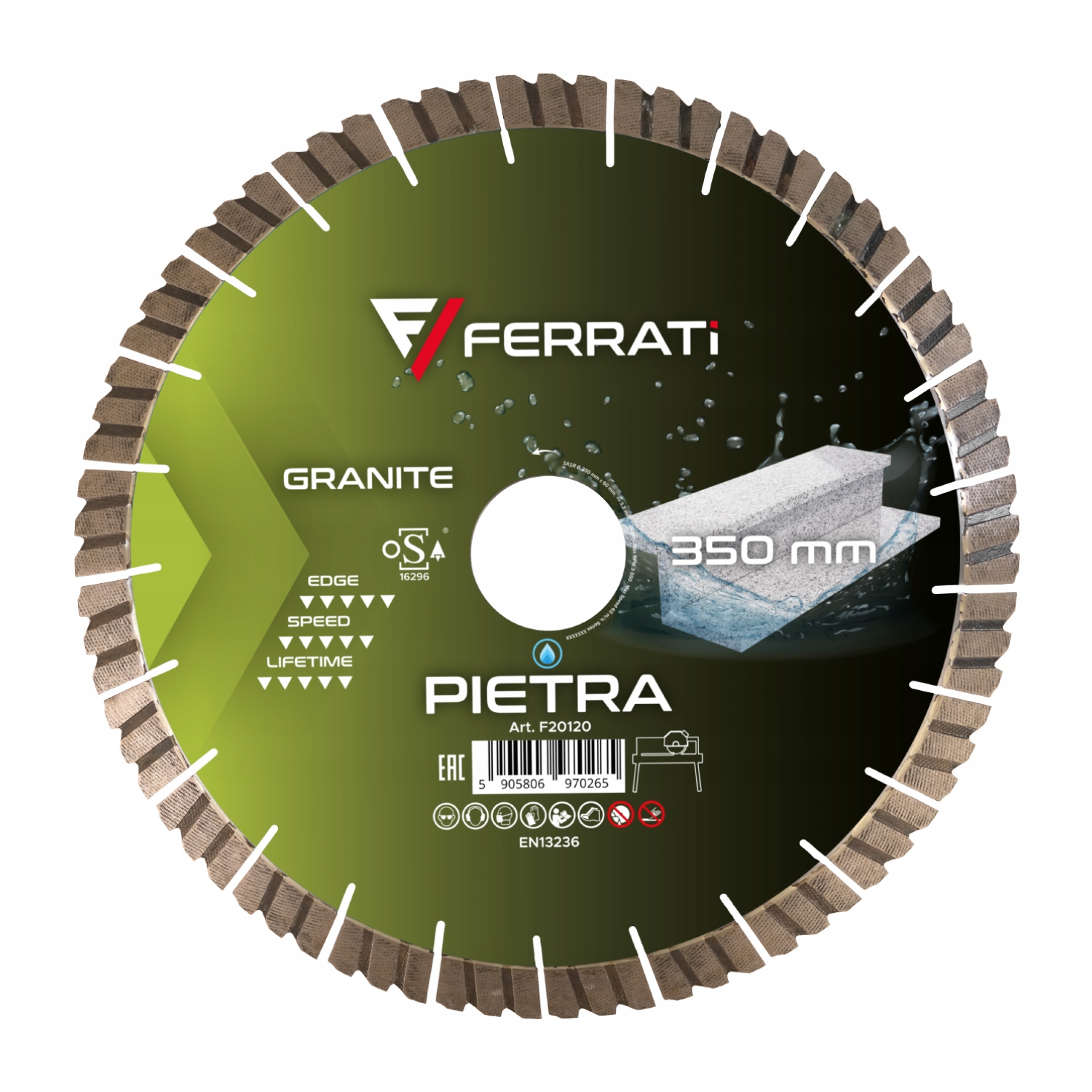 Tarcza Do Kamienia 350mm Diamentowa Ferrati Pietra Mocny Wysoki Segment