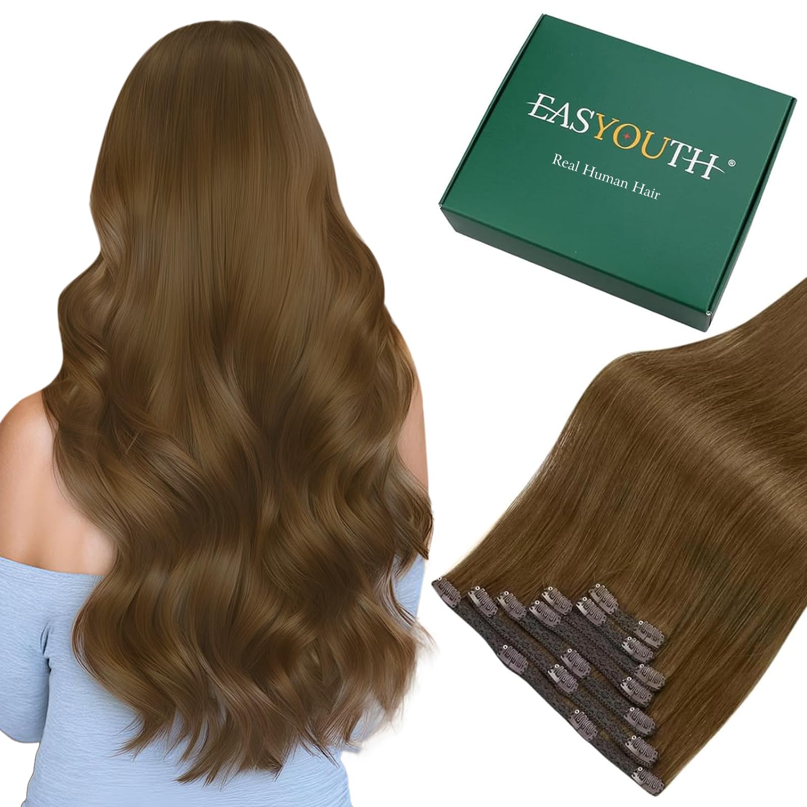 Easyouth dopňky z pravých vlasů s klipy, pravé lidské vlasy