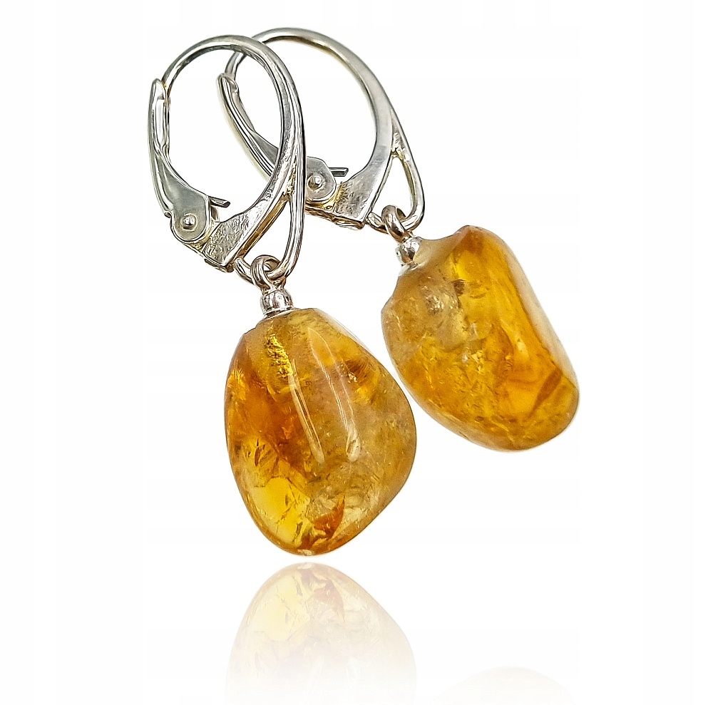 Přírodní citron Krásné Náušnice Stříbro Unikát