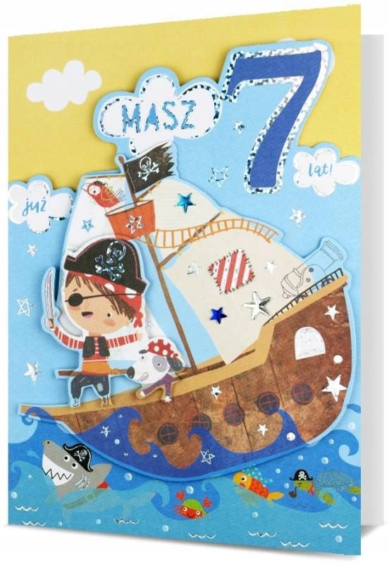 

Kartka na 7 urodziny dla Chłopca pirata hura H2855