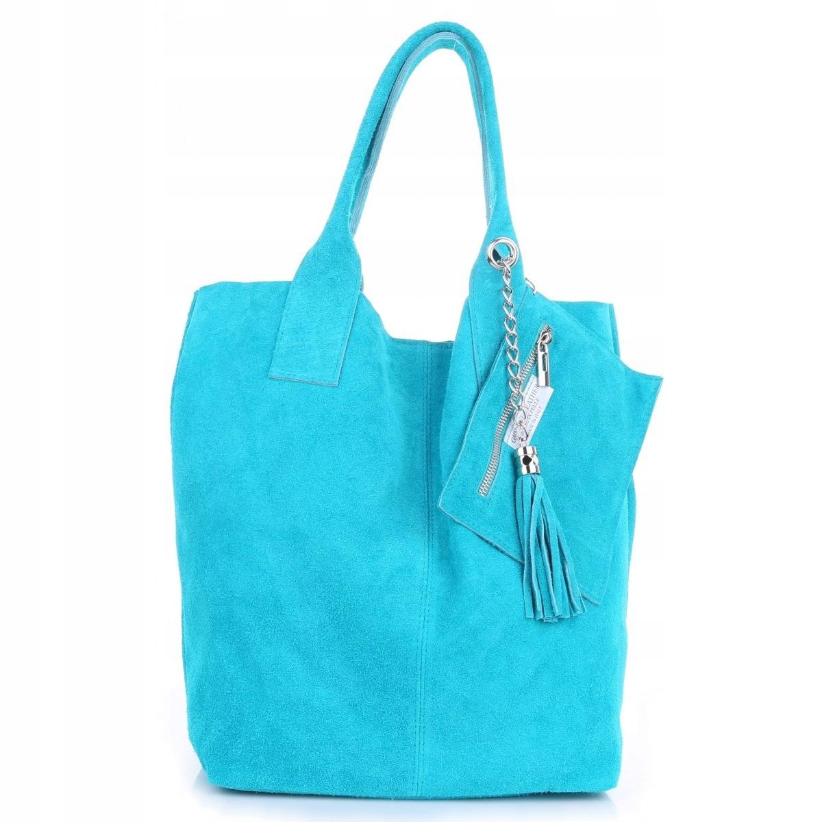 Italská kožená kabelka Shopper bag Přírodní semiš Tyrkysová