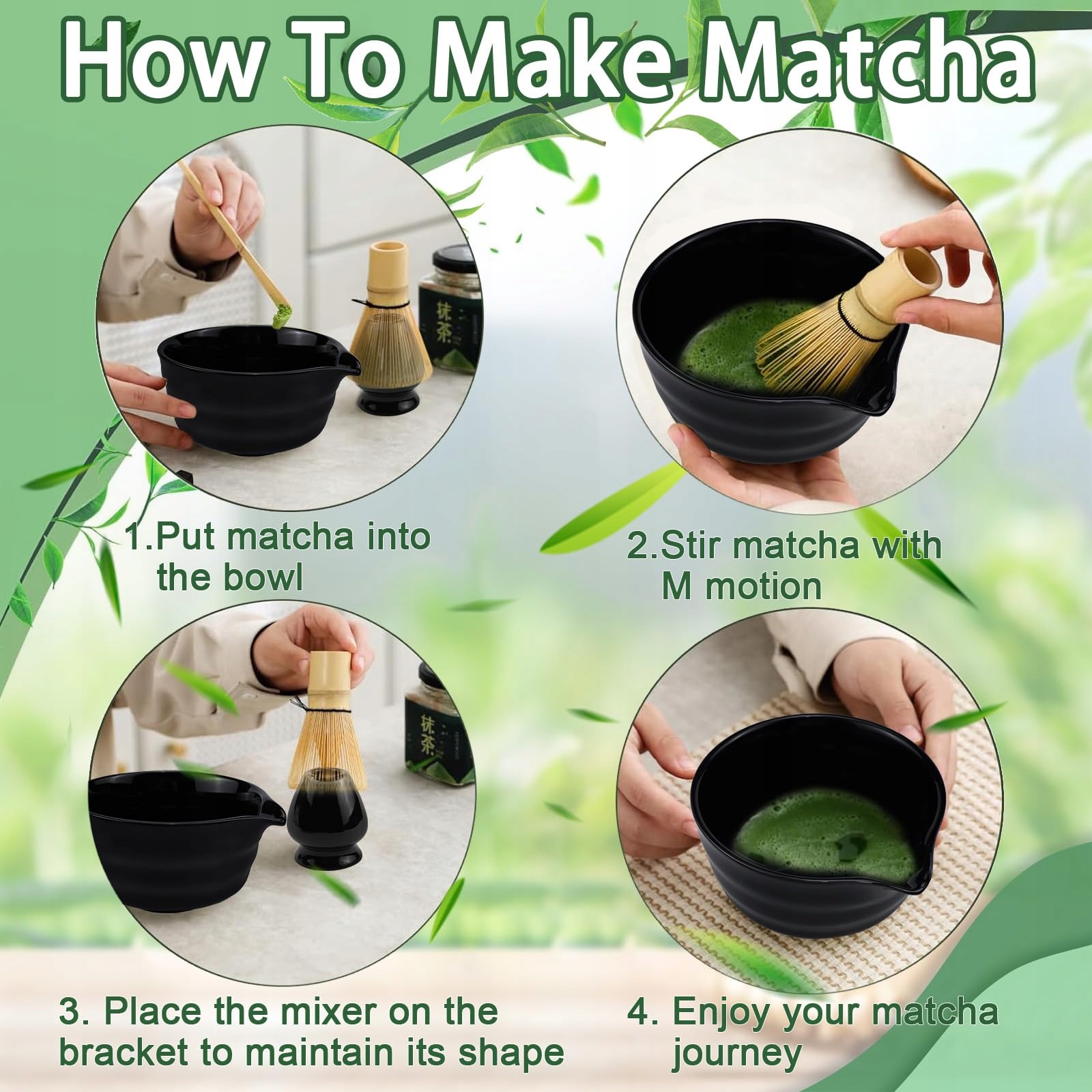 RAXFEKRO Zestaw Do Matcha 5-Częściowy Czarna Ceramika Z Chasenem I Łyżką — miniatura 3