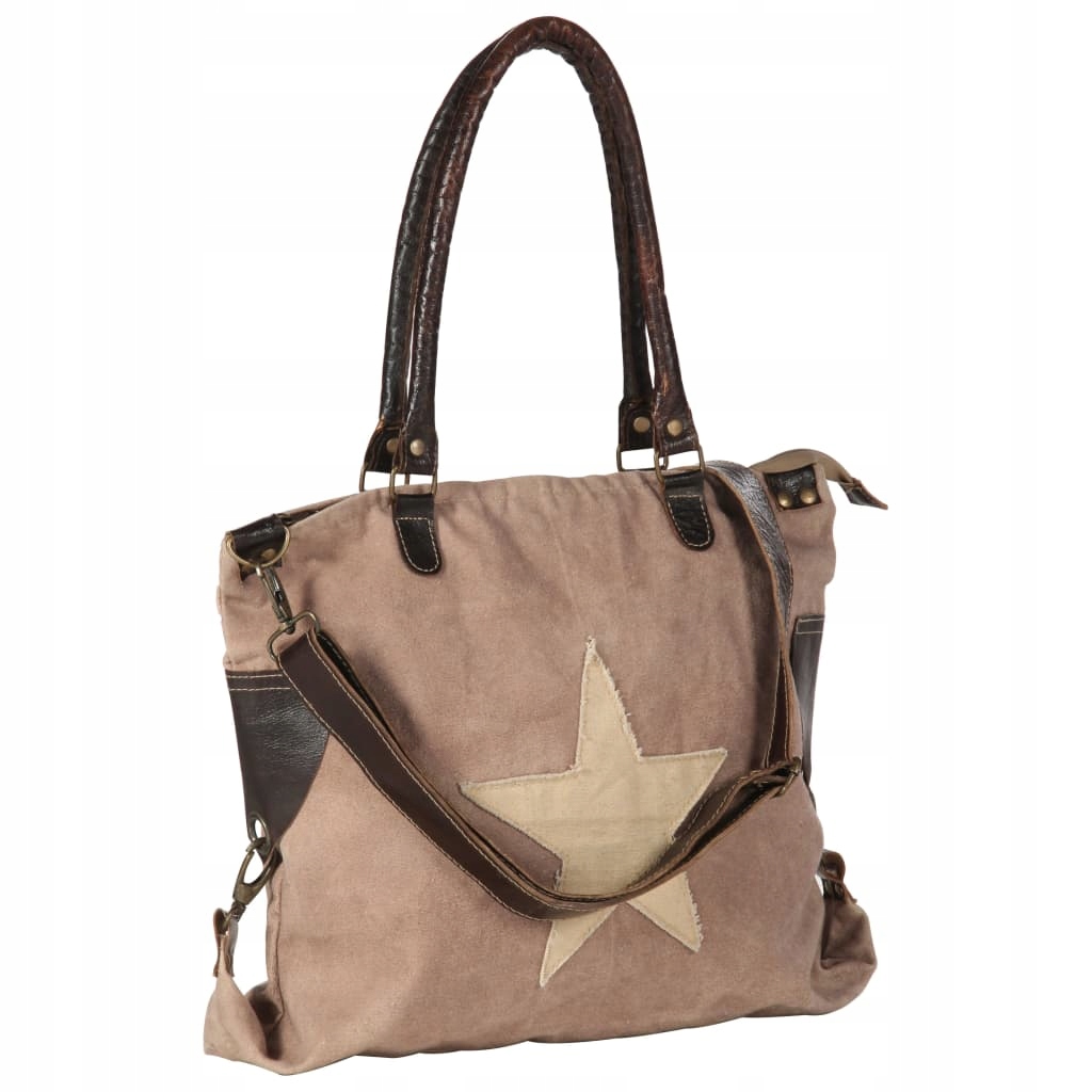 

Torba shopper, brązowa, 41x63 cm, płótno i skóra