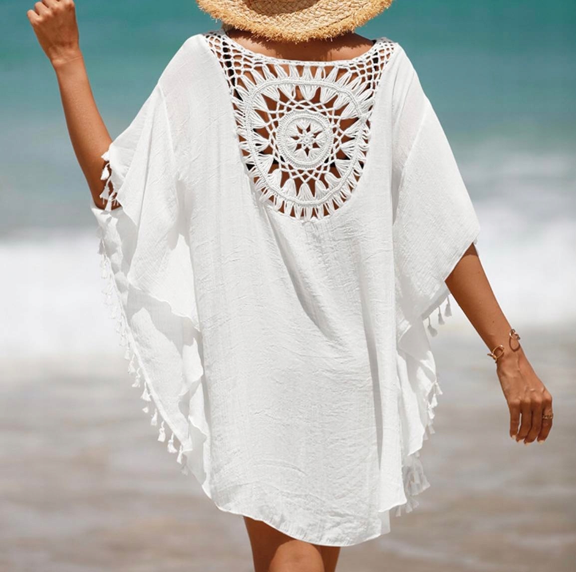 PAREO TUNIKA BOHO LETNIA SUKIENKA NARZUTKA PLAŻOWA na plażę ZWIEWNA Wzór dominujący bez wzoru