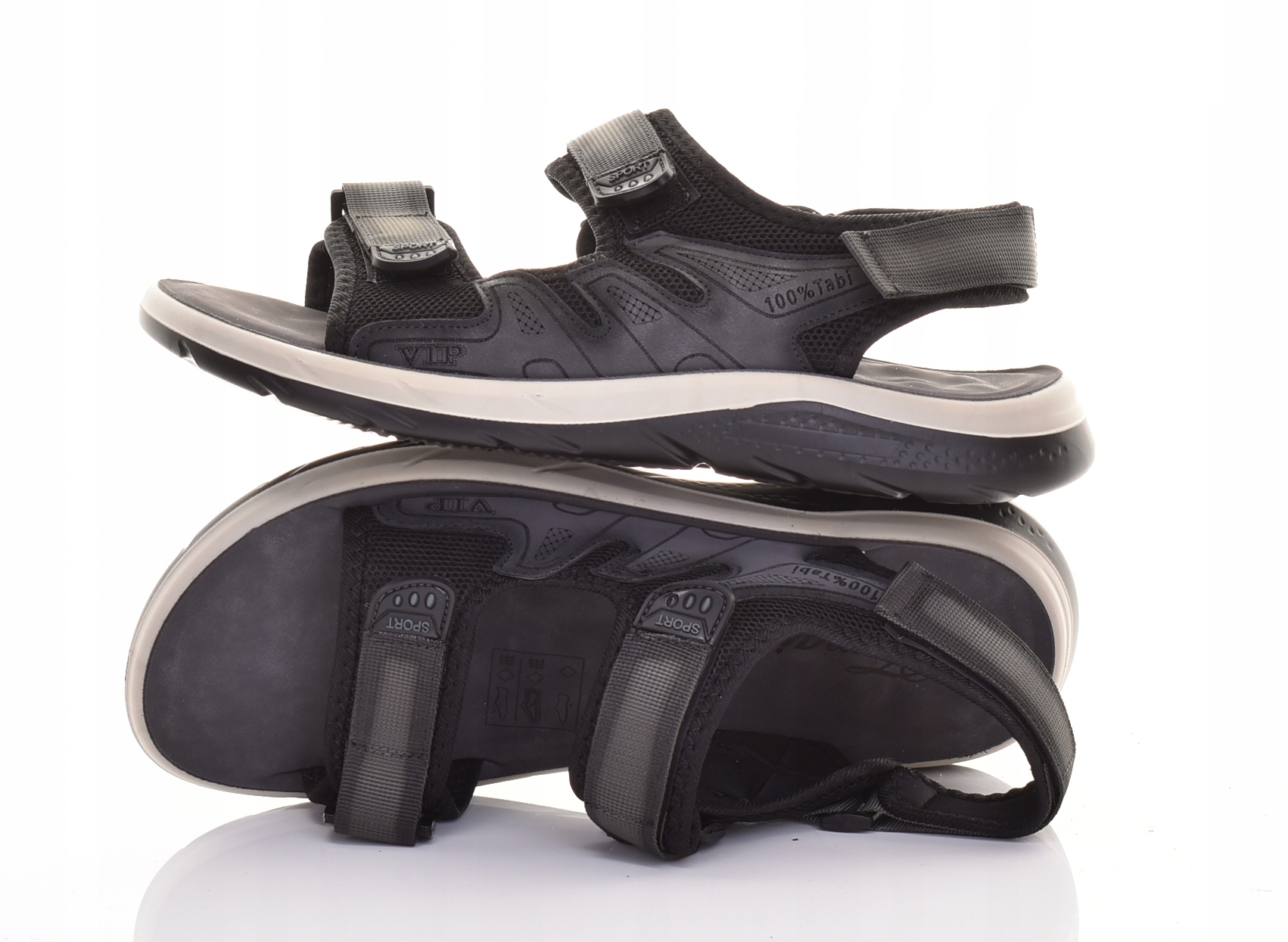 KLASYCZNE SANDAŁY MĘSKIE NA RZEPY MIĘKKA KOMFORTOWA WKŁADKA WYGODNE SZARE