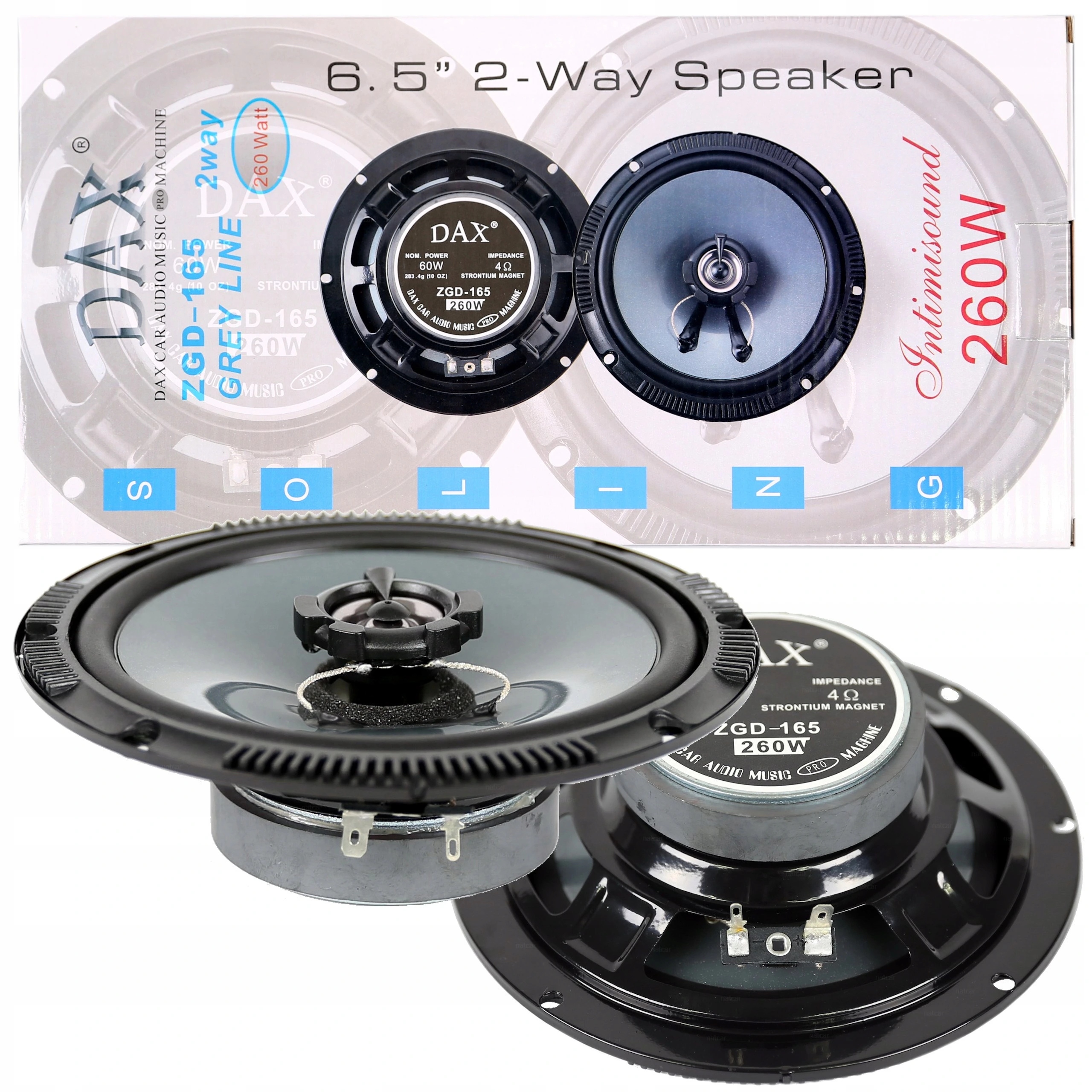 Automobilové reproduktory 165 mm 260 W 4 dvoupásmové, silné basy, mělká montáž