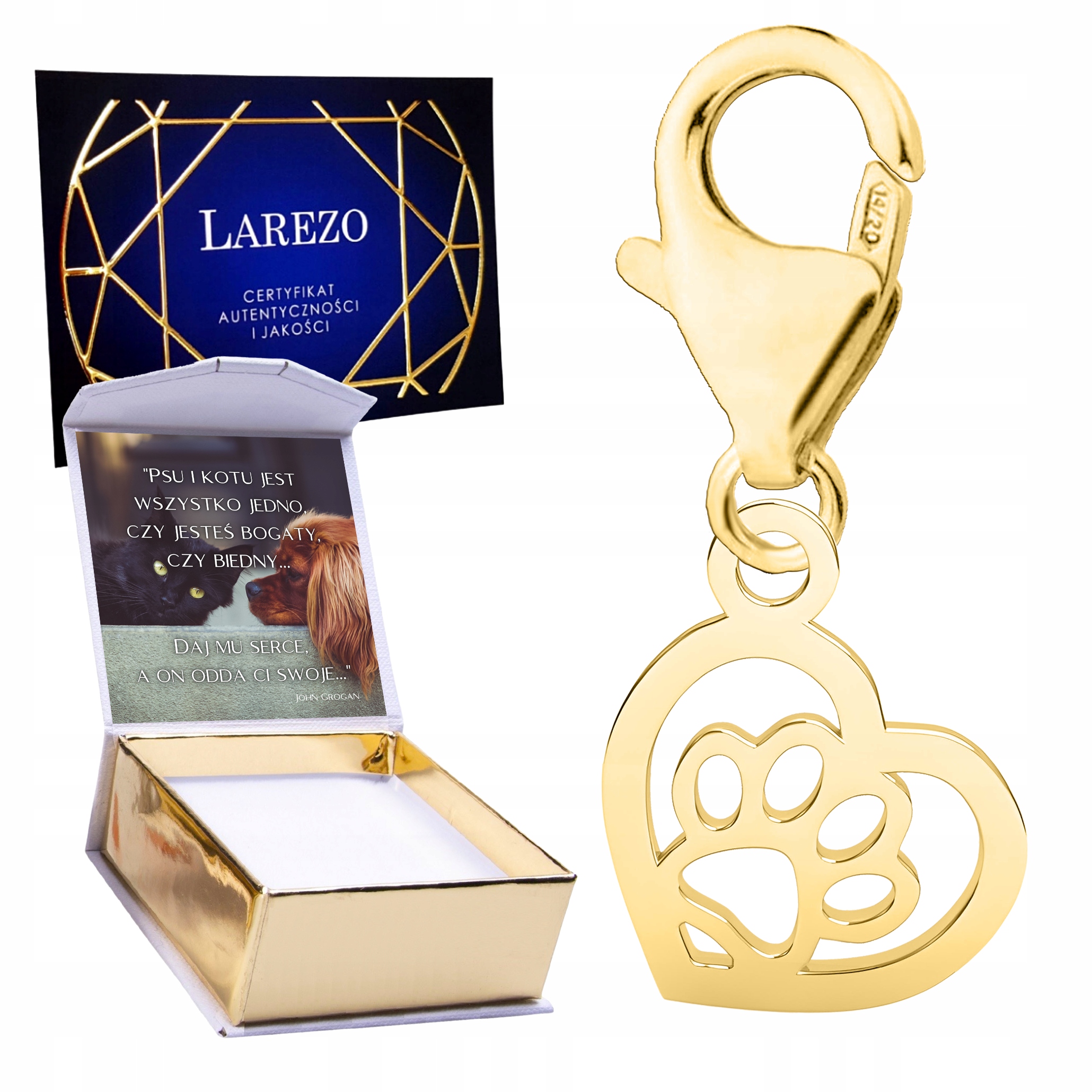 Zlatý Přívěsek 925 Závěsná psí kočičí tlapka Tlapka psa Kočka Srdíčko Potisk