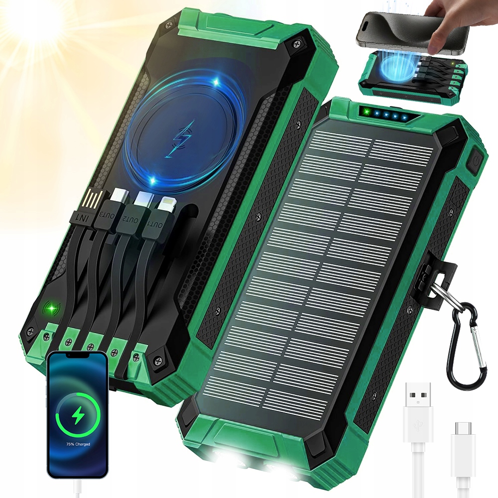 Powerbanka Nabíječka Solar 26800mah Nabíječka Indukční Led svítilna
