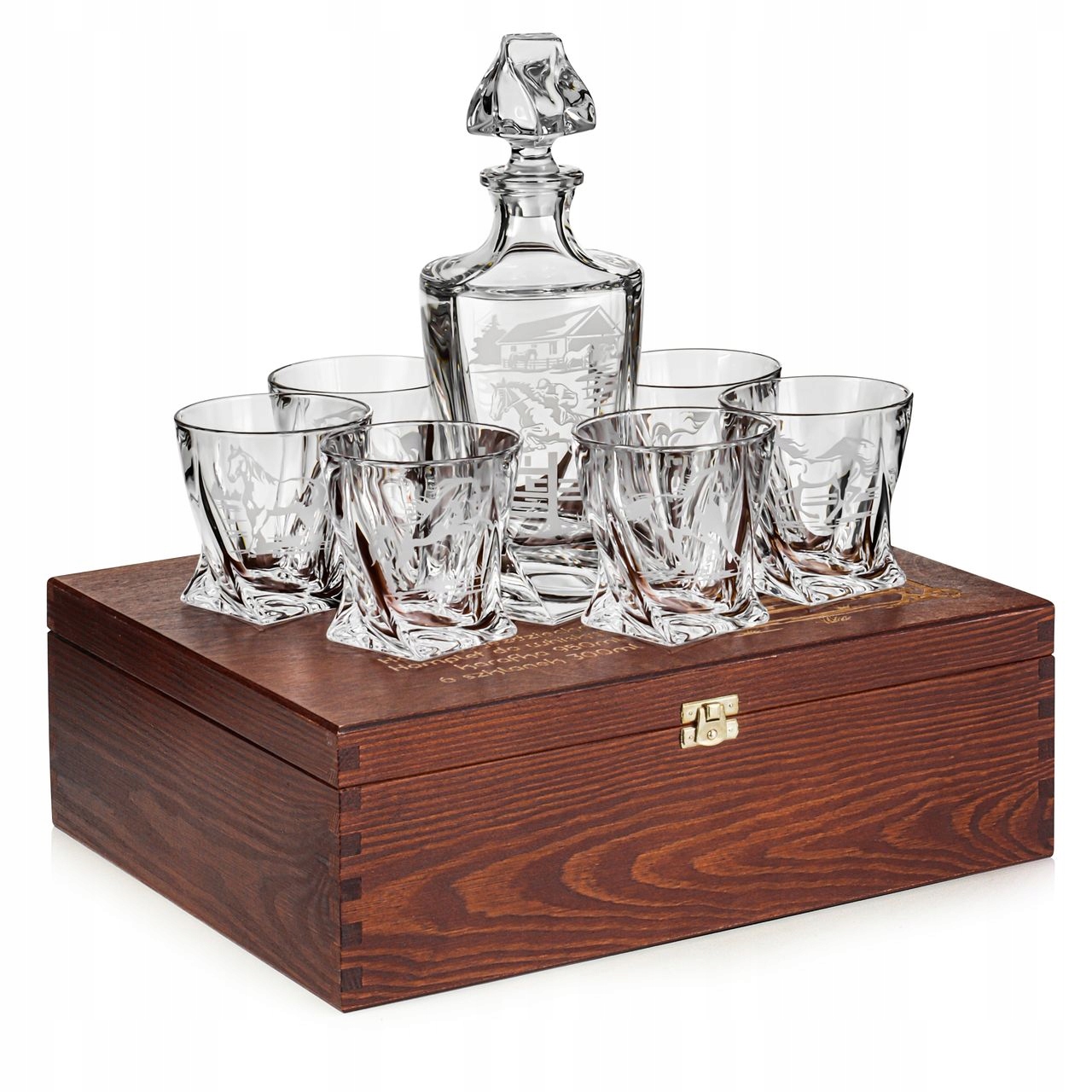 Sada na whisky 6+1 Quadro „konie“ karafa 770 ml poháre 340 ml v krabici