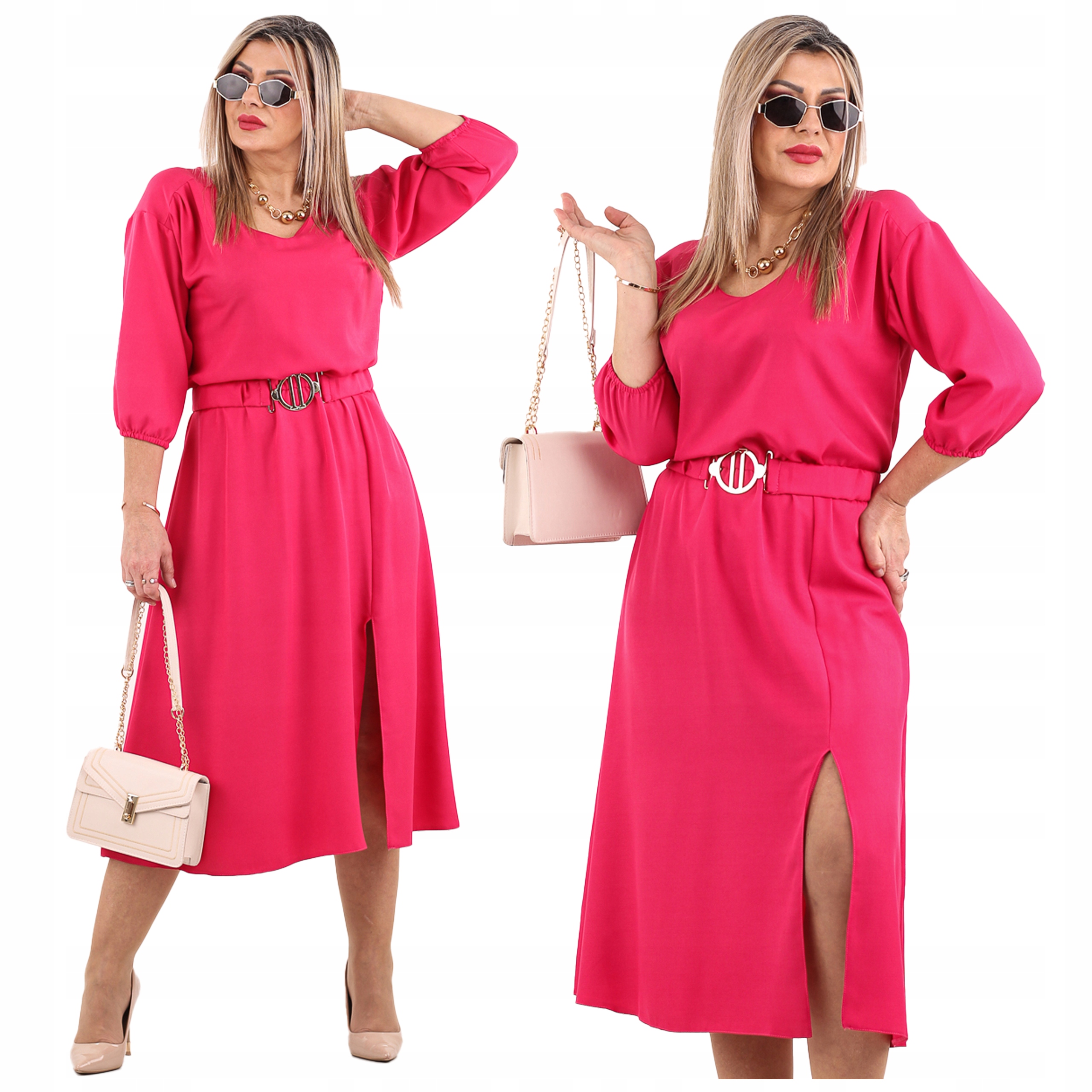 Sukienka z rozcięciem zwiewna Polski Producent duże rozmiary midi