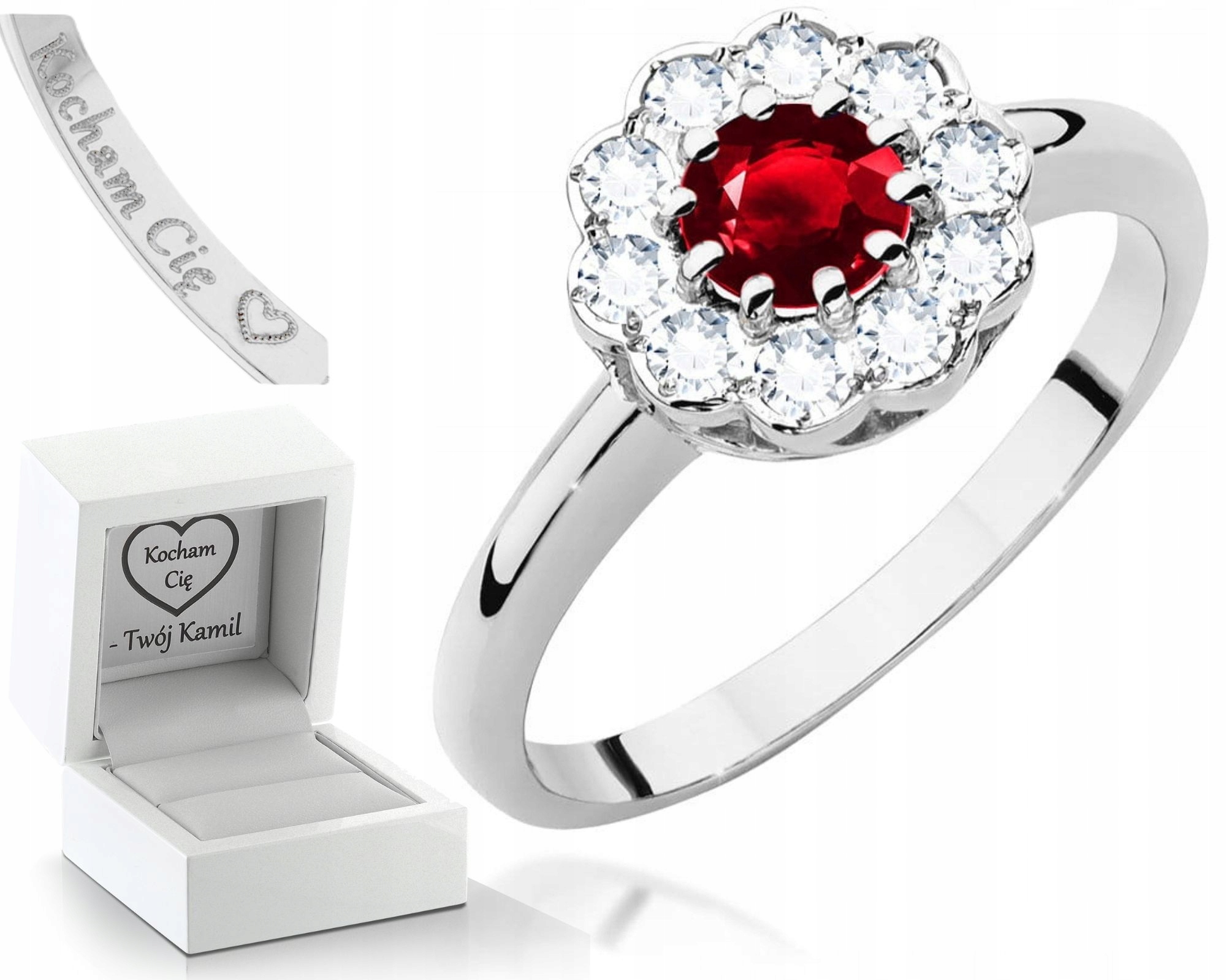 Prstýnek Rubín Bílé Zlato Brilianty 585 Gravírování