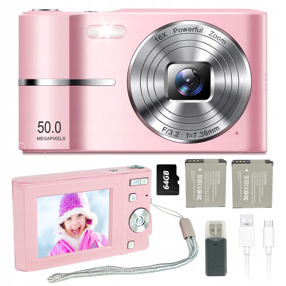 Přenosný Digitální Fotoaparát 50 Mp S Paměťovou Kartou 64 Gb A Digitálním Zoomem 16X