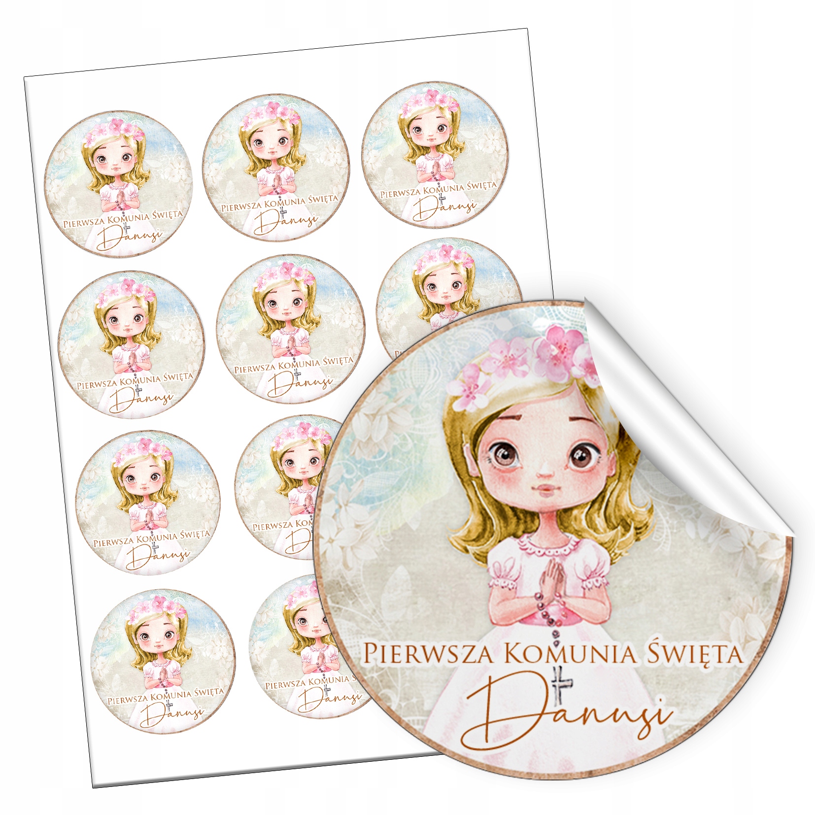 

Naklejka na zaproszenia Komunia Twój Tekst, 12szt