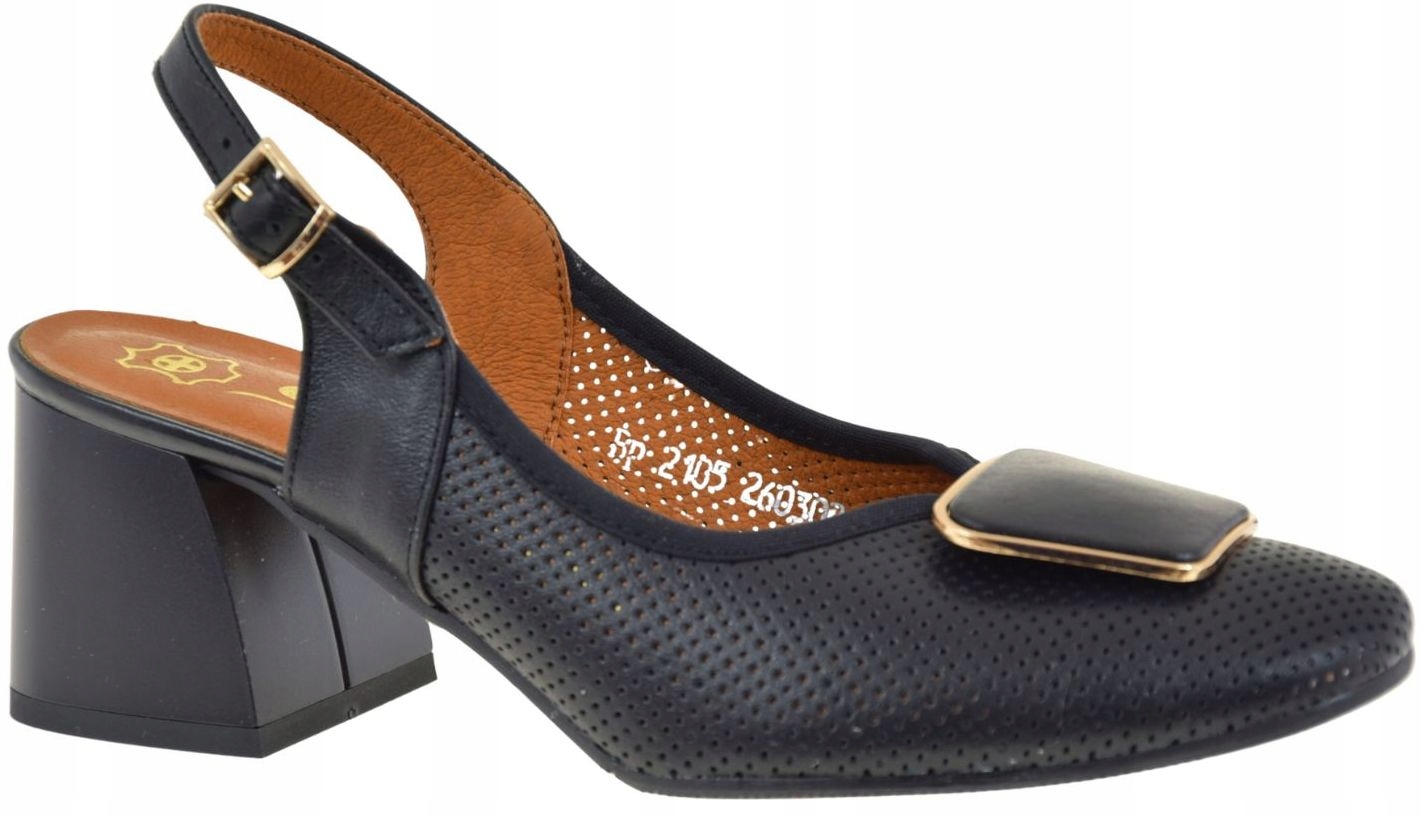 Dámské lodičky slingback černé kožené na podpatku Góral 2105 VEL.37