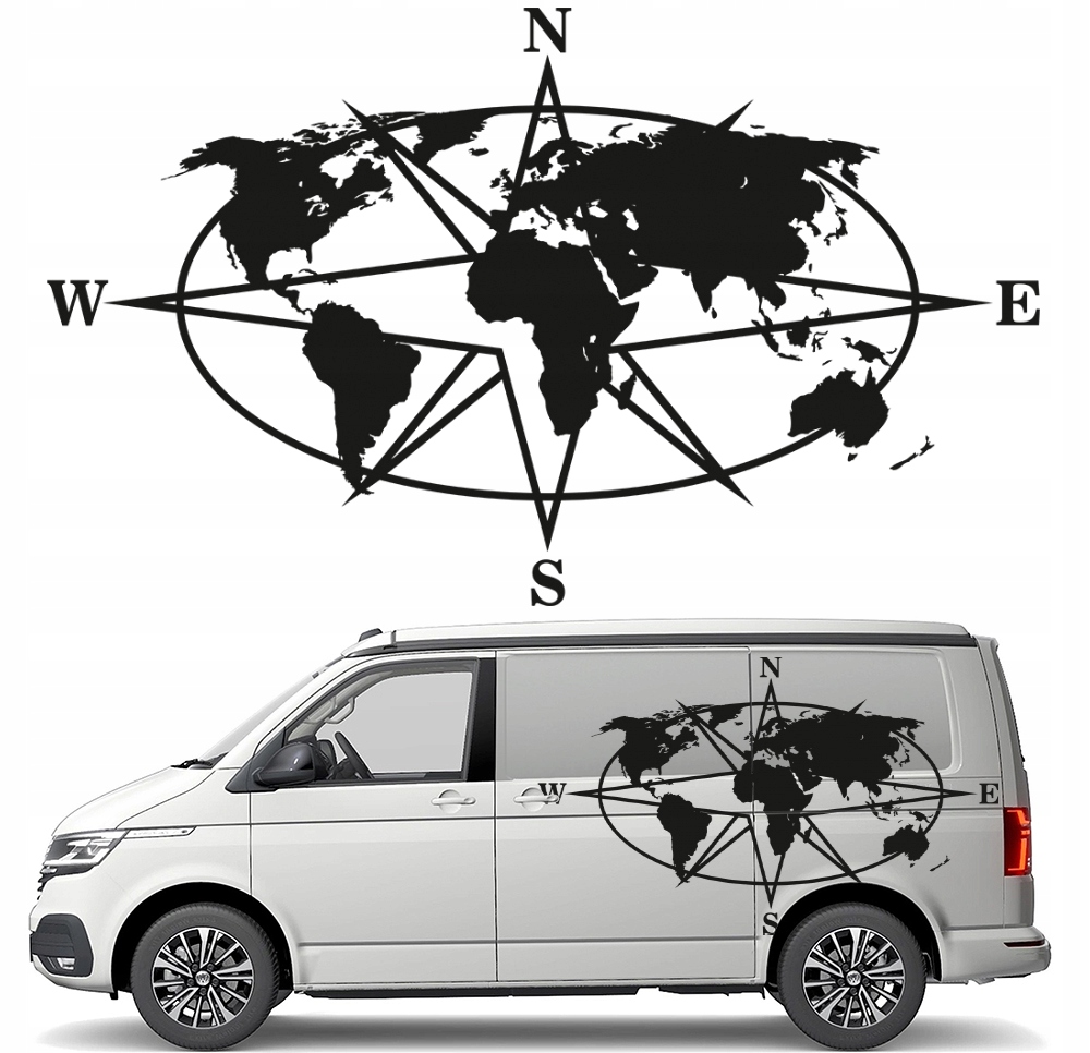 Samolepka Grafika na karavan Růže Větrů Mapa 72x120