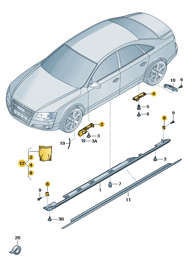 ZESTAW MOCUJĄCYCH CZĘŚCI DO PROGU AUDI A8 D4 ASO ORYGNIAL NOWY 4H0898855B