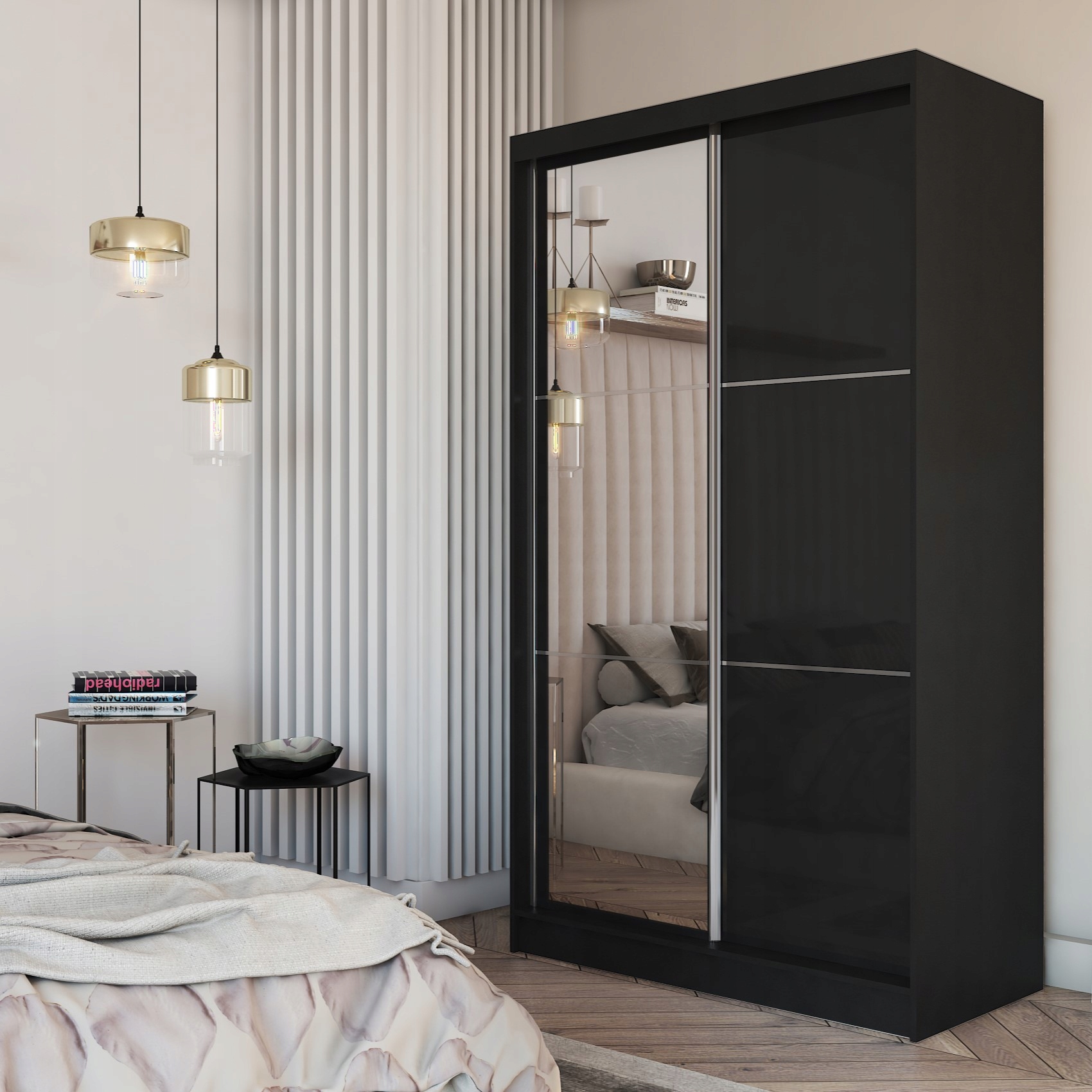 Skříň dvoudveřová Vitale 120 cm Skříň se zrcadlem Posuvná černá