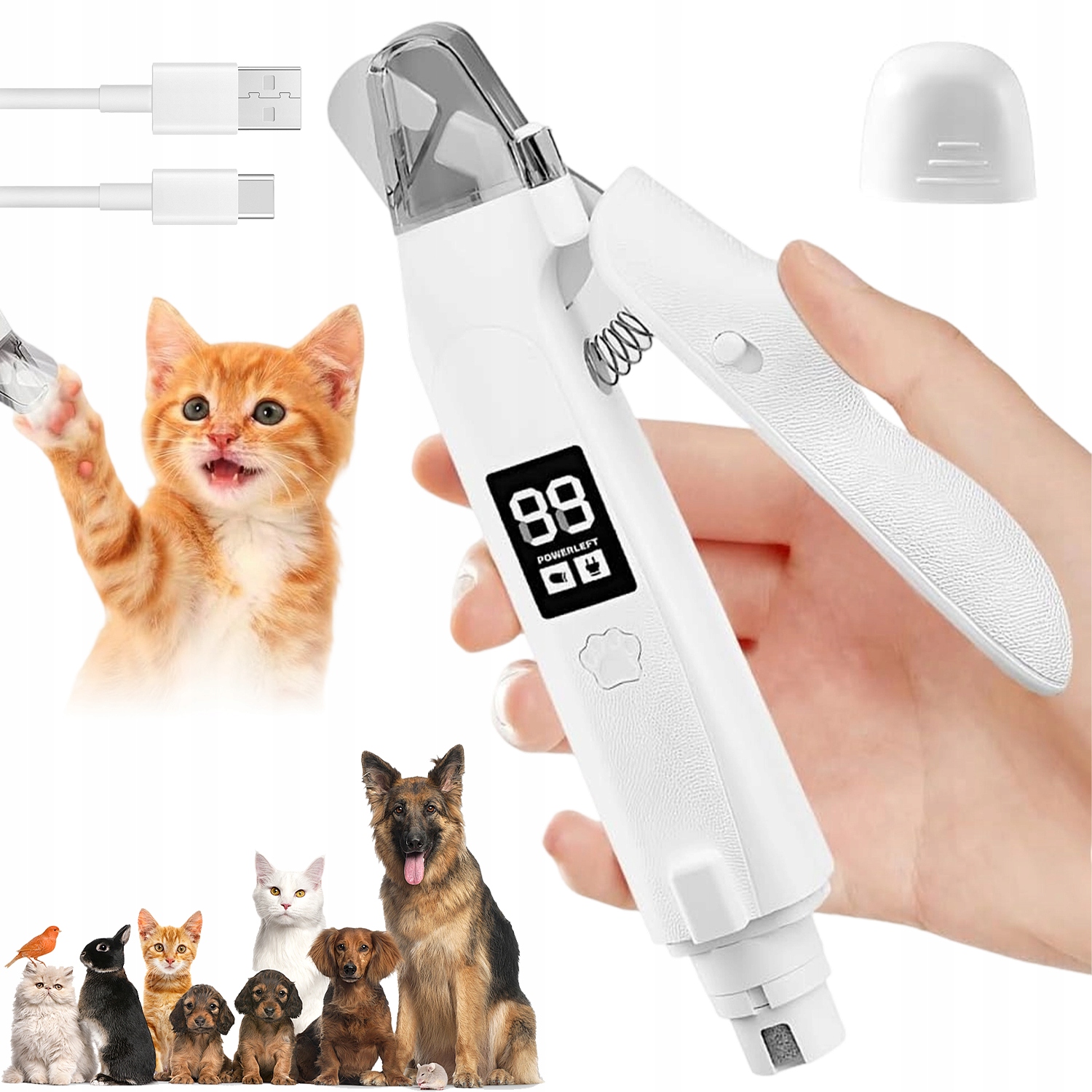 Levně Elektrický Odstřihovač Drápků Pro Psa Kočku S Usb Led Nádobou