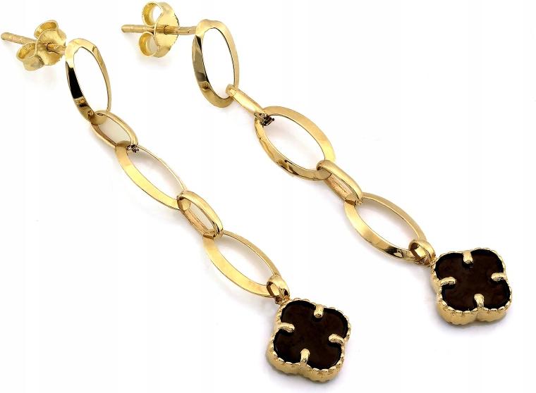 Zlaté náušnice závěsné, módní, nový trend, velké články, černý květ jako dárek